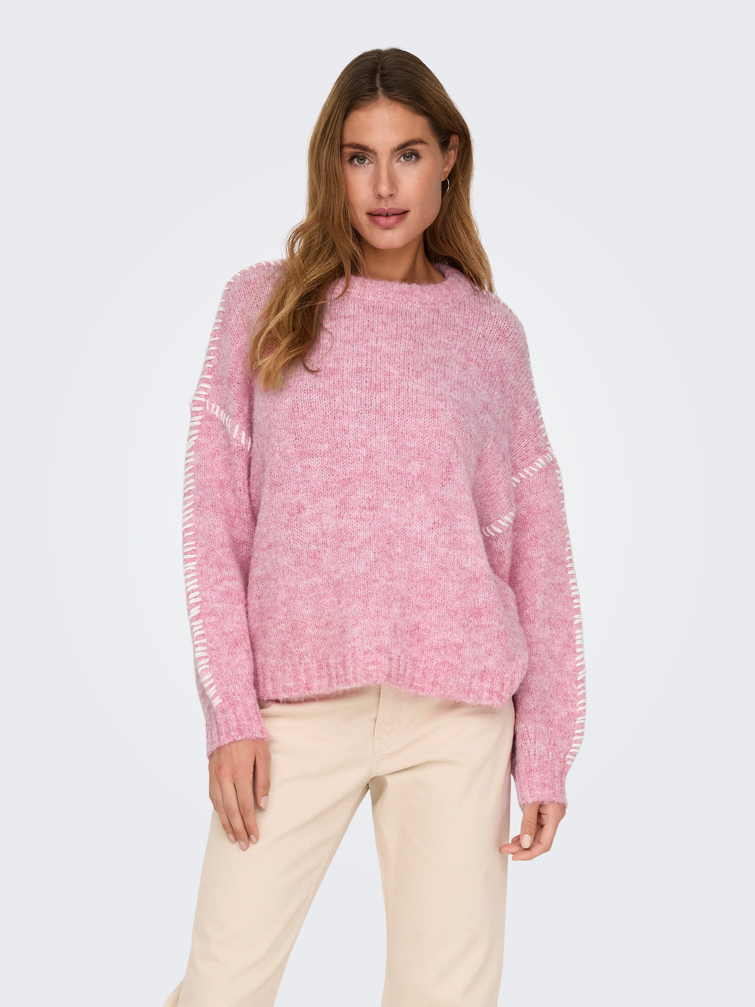 JDY Rundhalspullover JDYZOEY LIFE L/S ON STITCH PULL KNT NOOS mit dekorativen Ziernähten