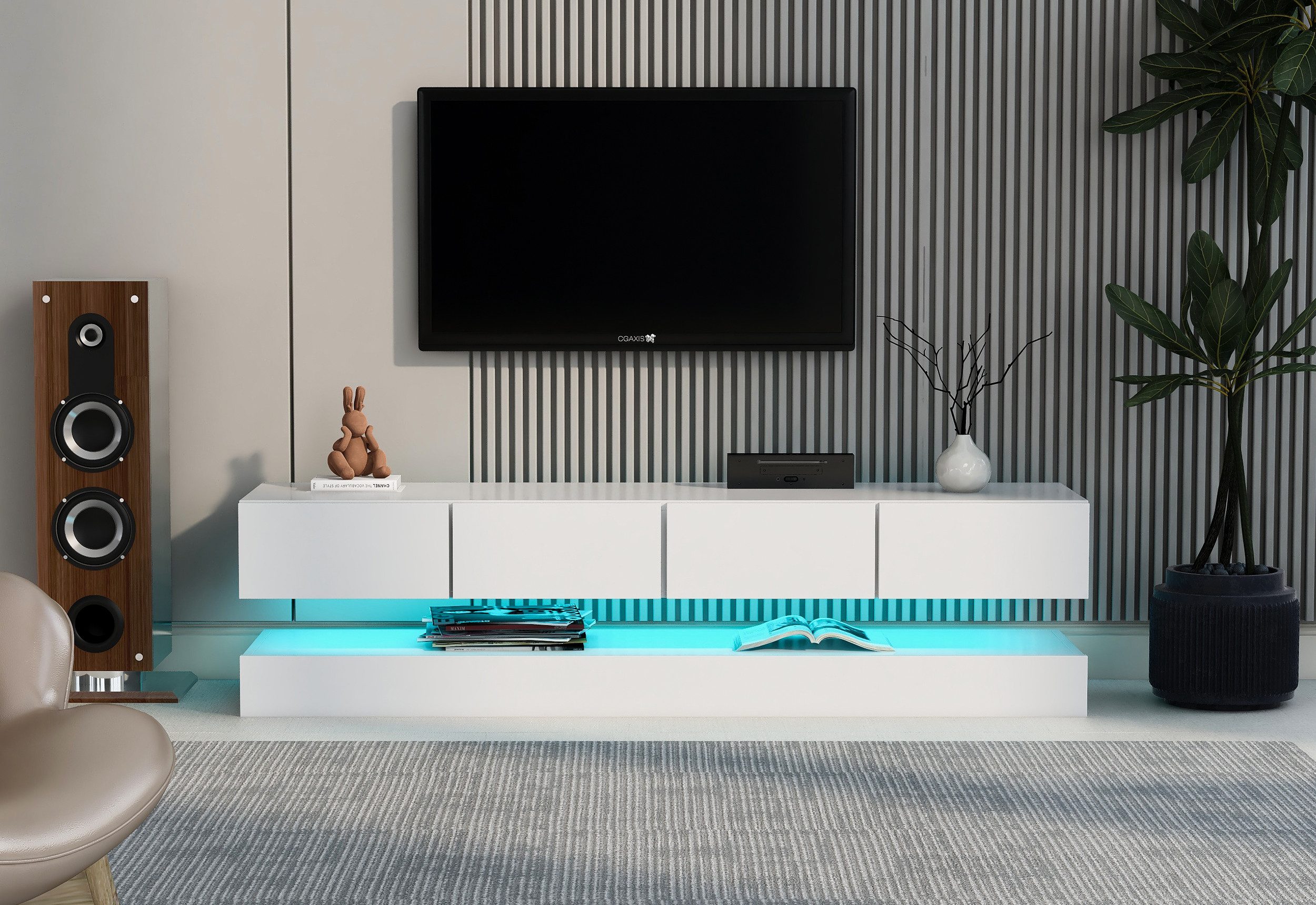 REDOM TV-Schrank LED TV Lowboard,Wandmontierter,TV-Ständer (Weiß 130*33*15cm Stauraum mit großer Kapazität, für bis zu 55 Zoll Fernseher Haltbarer und stabiler TV-Tisch) TV-Möbel mit 2 Schränken und 4 großen Schubladen