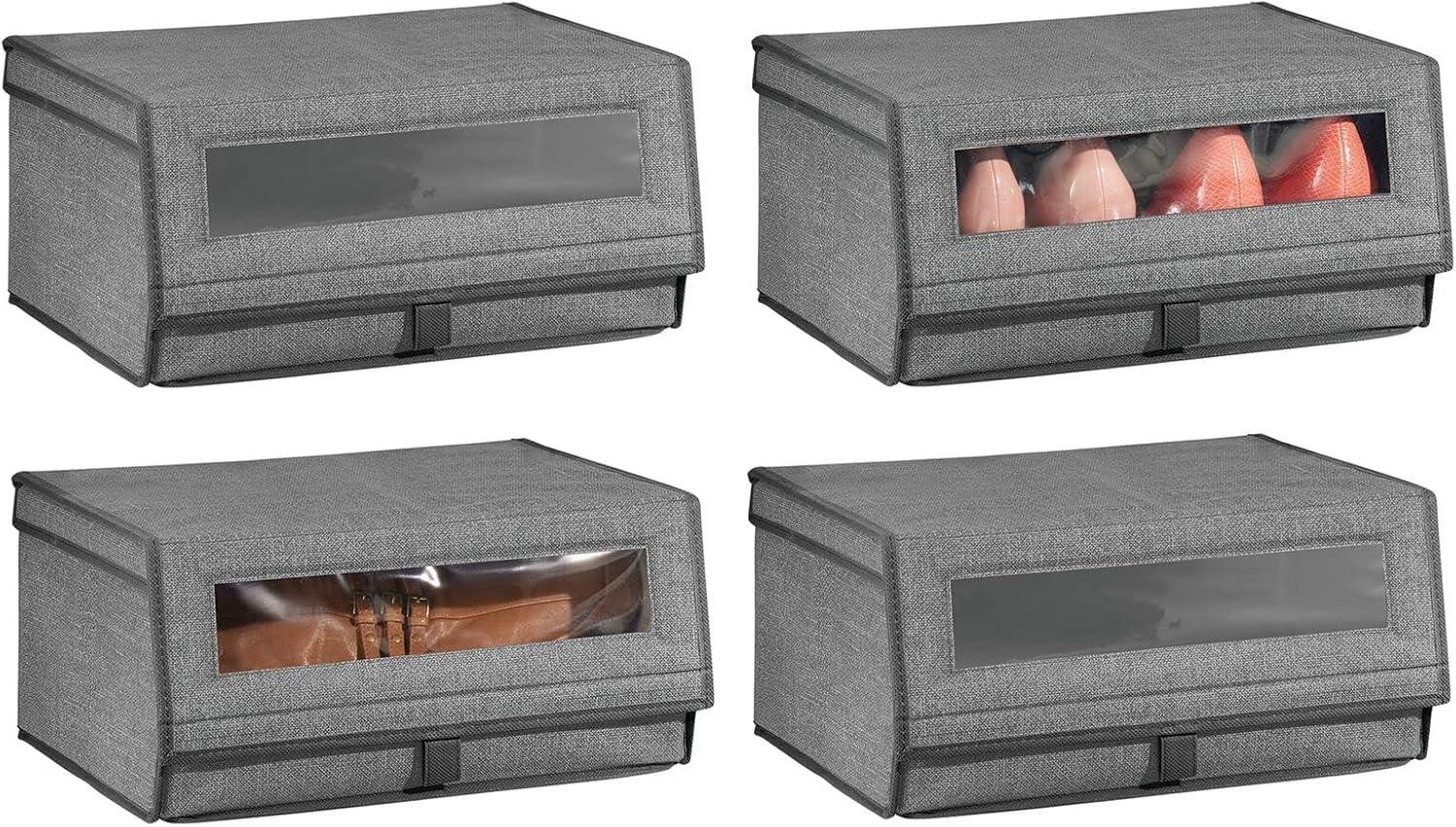 mDesign Aufbewahrungssystem 4er-Set Schuhaufbewahrung aus Stoff mDesign stapelbare Schuhbox dunk