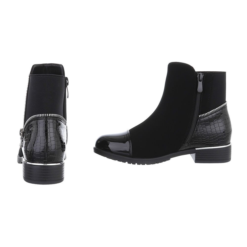 Ital-Design Damen Elegant Stiefelette (87417700) Blockabsatz Flache Stiefeletten in Schwarz