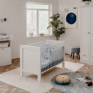Homestyle4u Babybett Kinderbett 140x70 cm Umbaubar Gitterbett Höhenverstellbar Holz Weiß
