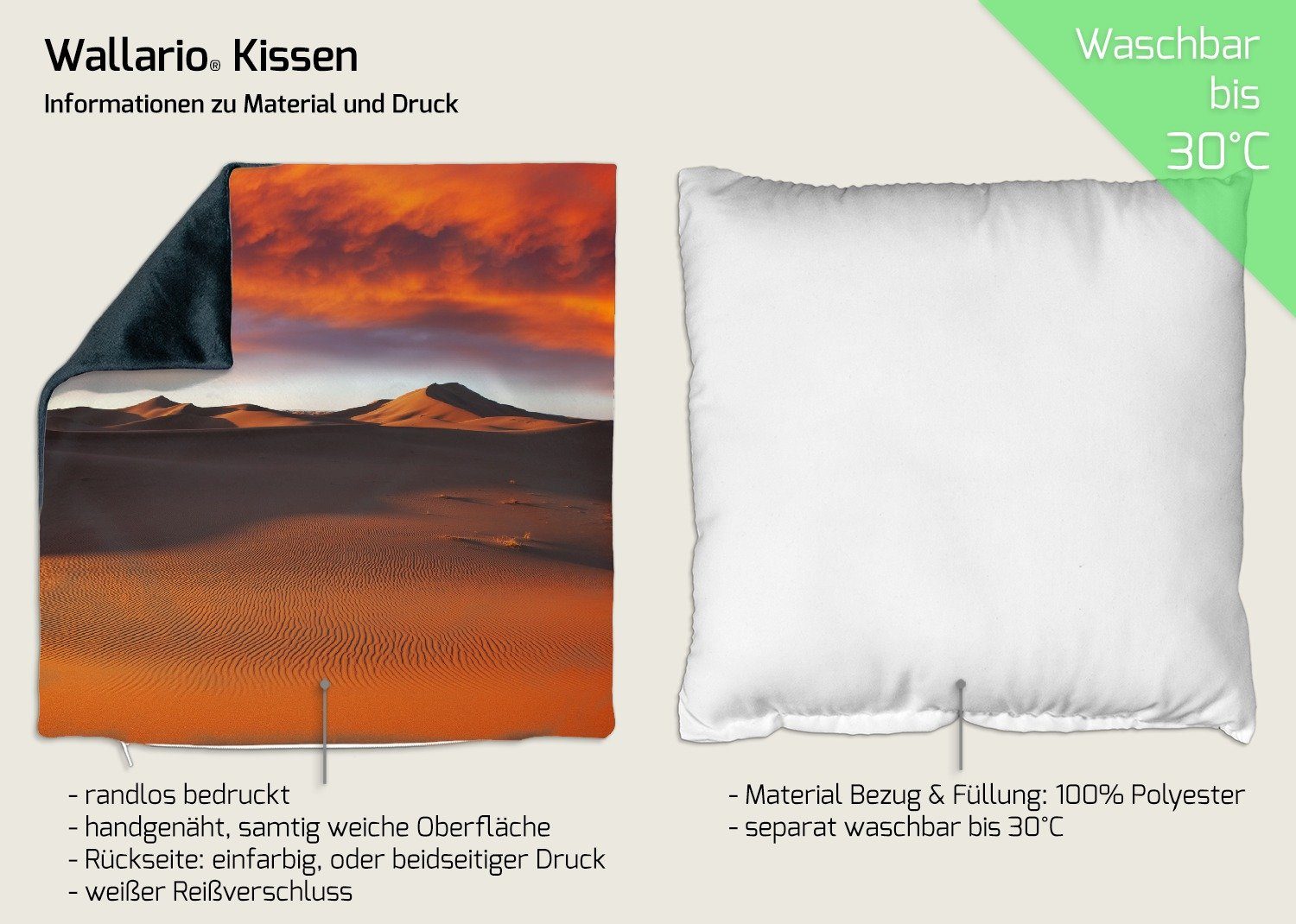 II Wallario Dekokissen Sanddünen handgenäht - im Wüste Sahara Sonnenuntergang,