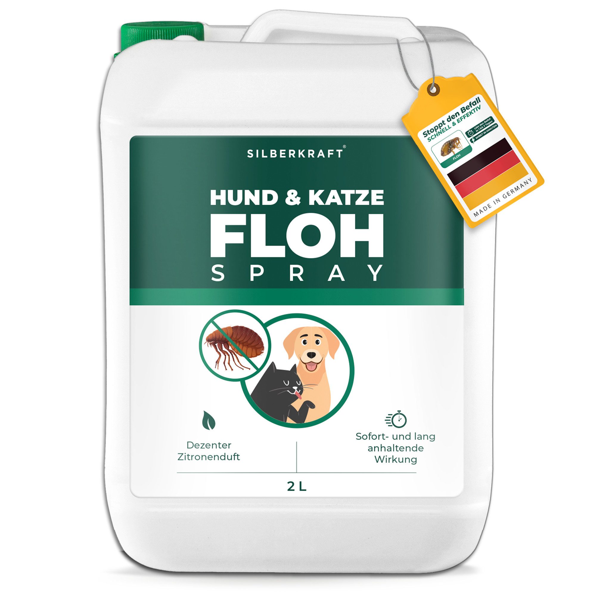 Silberkraft Insektenspray Silberkraft Flohspray für Hunde und Katzen - Anti-Floh-Spray, 2000 ml, Flöhe aus dem Fell fernhalten, Made in Germany, 1-St., Repellent mit starker Wirkung, Anwendung bei akutem Befall, Repellent mit starker Wirkung, Anwendung bei akutem Befall