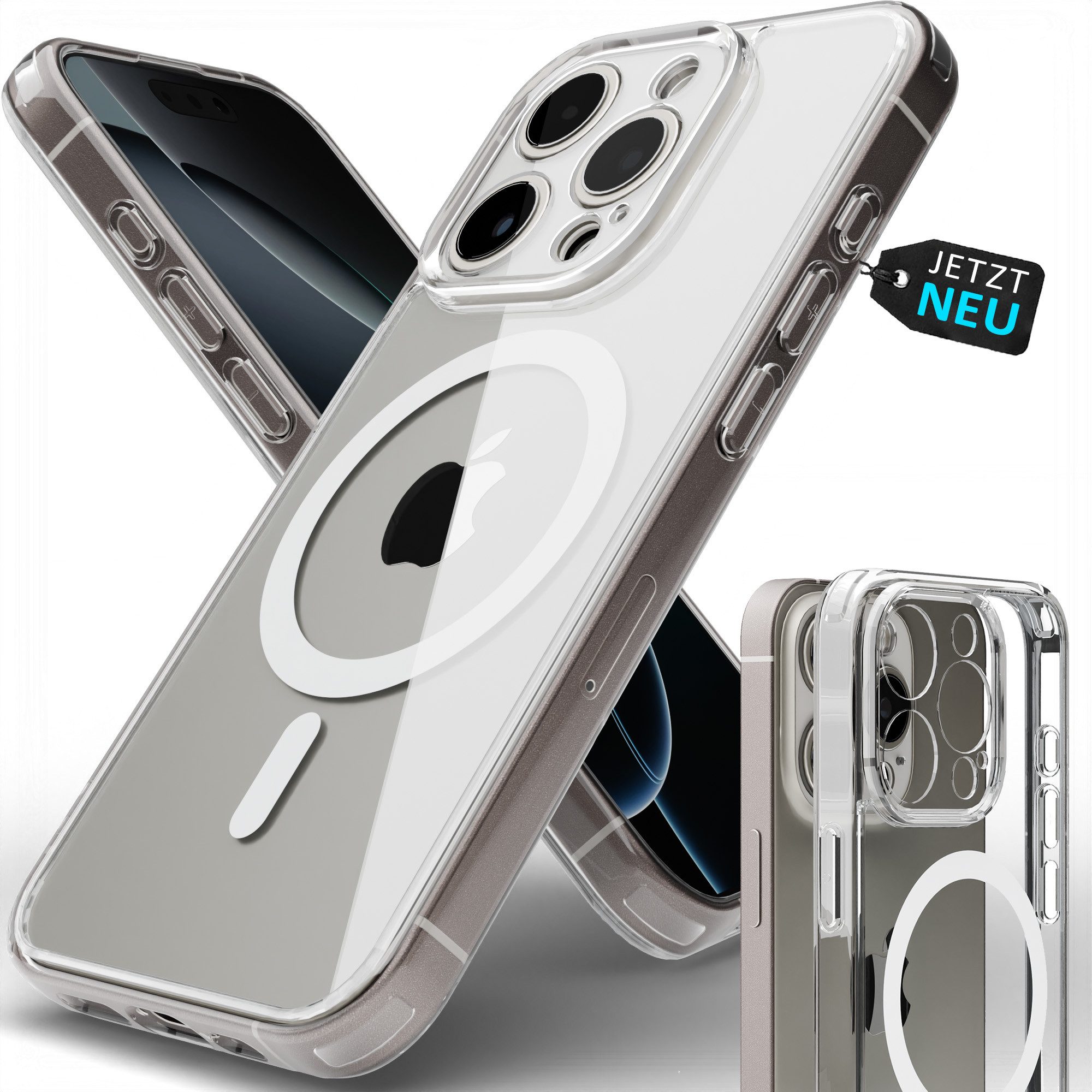 GreenHec Handyhülle Schutzhülle iPhone 16 15 14 13 Pro Max Plus Case Kameraschutz Cover 17,8 cm (7 Zoll), Sturzsicher Stoßfest mit Magnetring für iPhone, GreenHec Clear Case