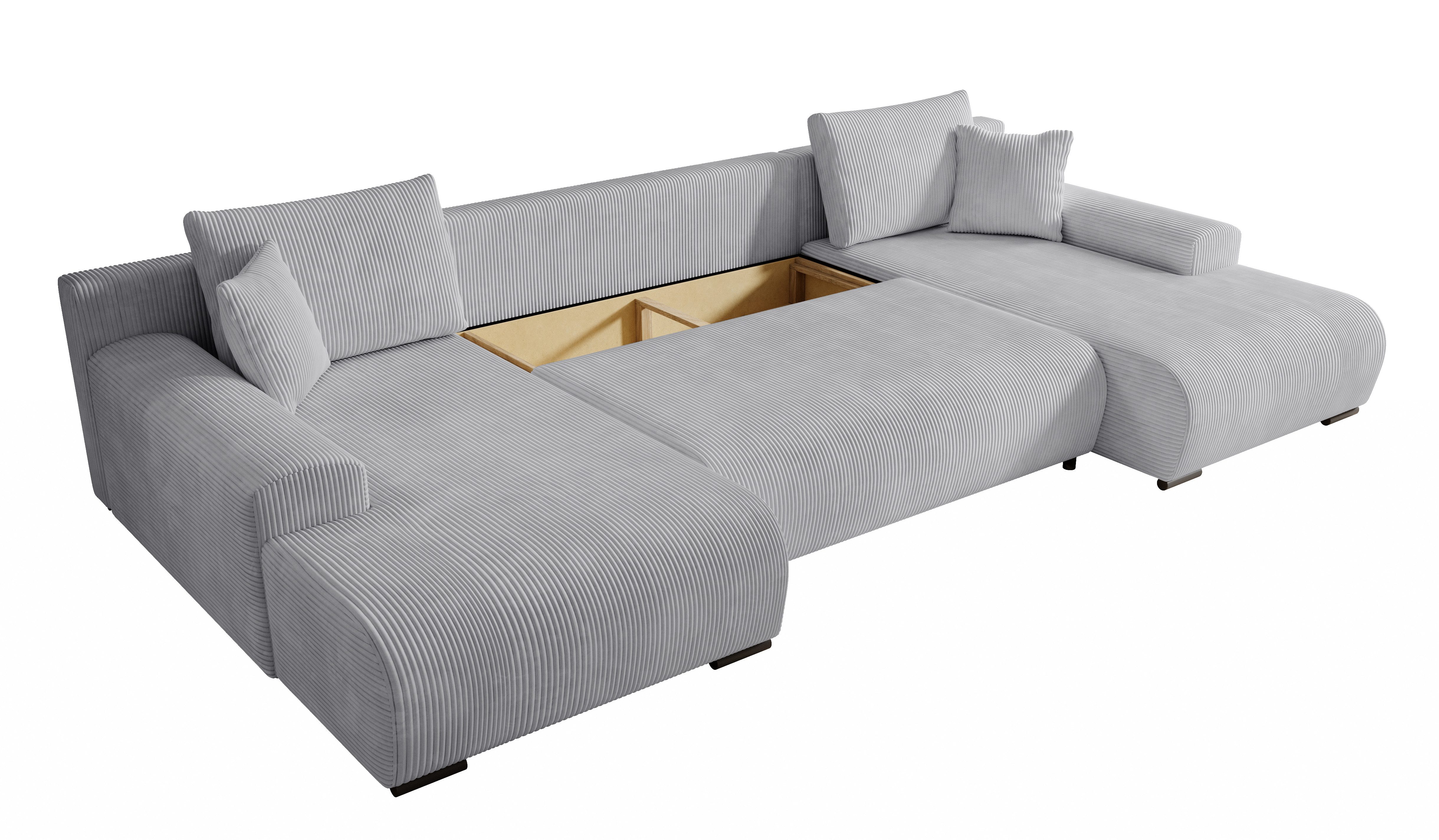 storez24 Ecksofa Ellen U, mit Bettkasten und Schlaffunktion, Cordstoff, U-Form, bequem
