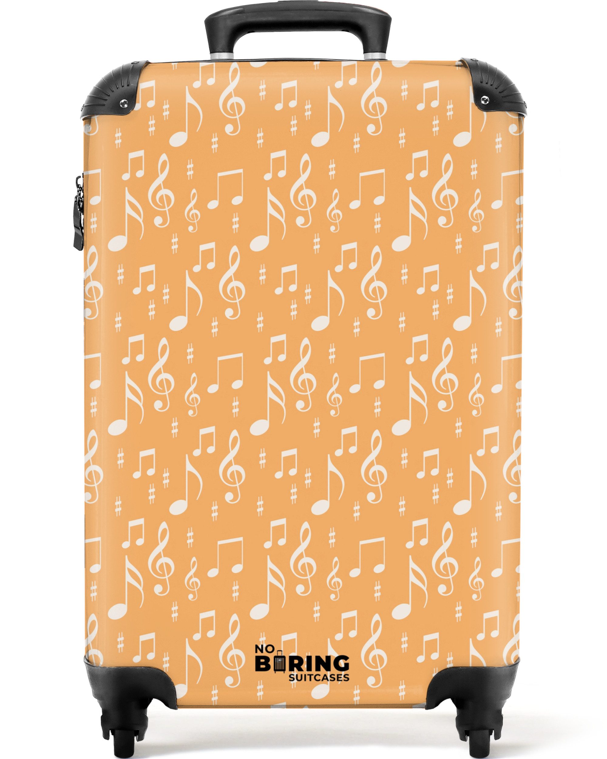 NoBoringSuitcases.com© Hartschalen-Trolley Musiksymbole als Muster auf orangem Hintergrund 55x35x20cm, Reisetasche mit Rollen, Koffer Handgepäck Flugzeug
