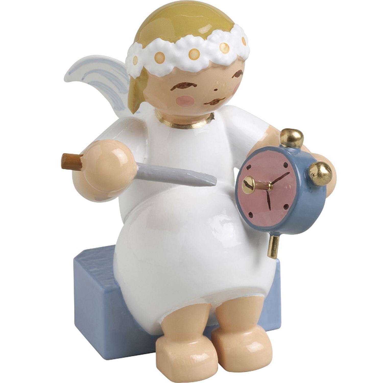 Weihnachtsfigur Margeritenengel Sitzend mit Wecker 634/70/27