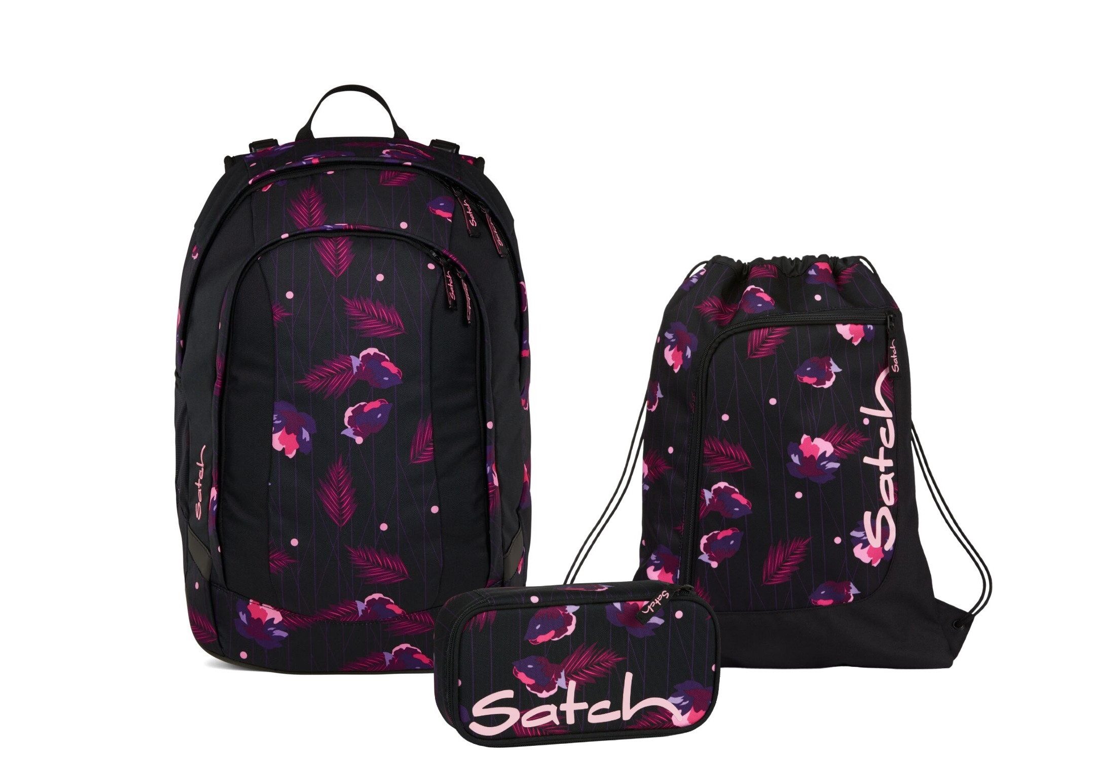 Satch Schulranzen Schulrucksack-Set AIR Mystic Nights 3-teilig, Kollektion 2025 (3-teilig), Schulranzen, ergonomisch, Laptop-Fach, Your-Size-System