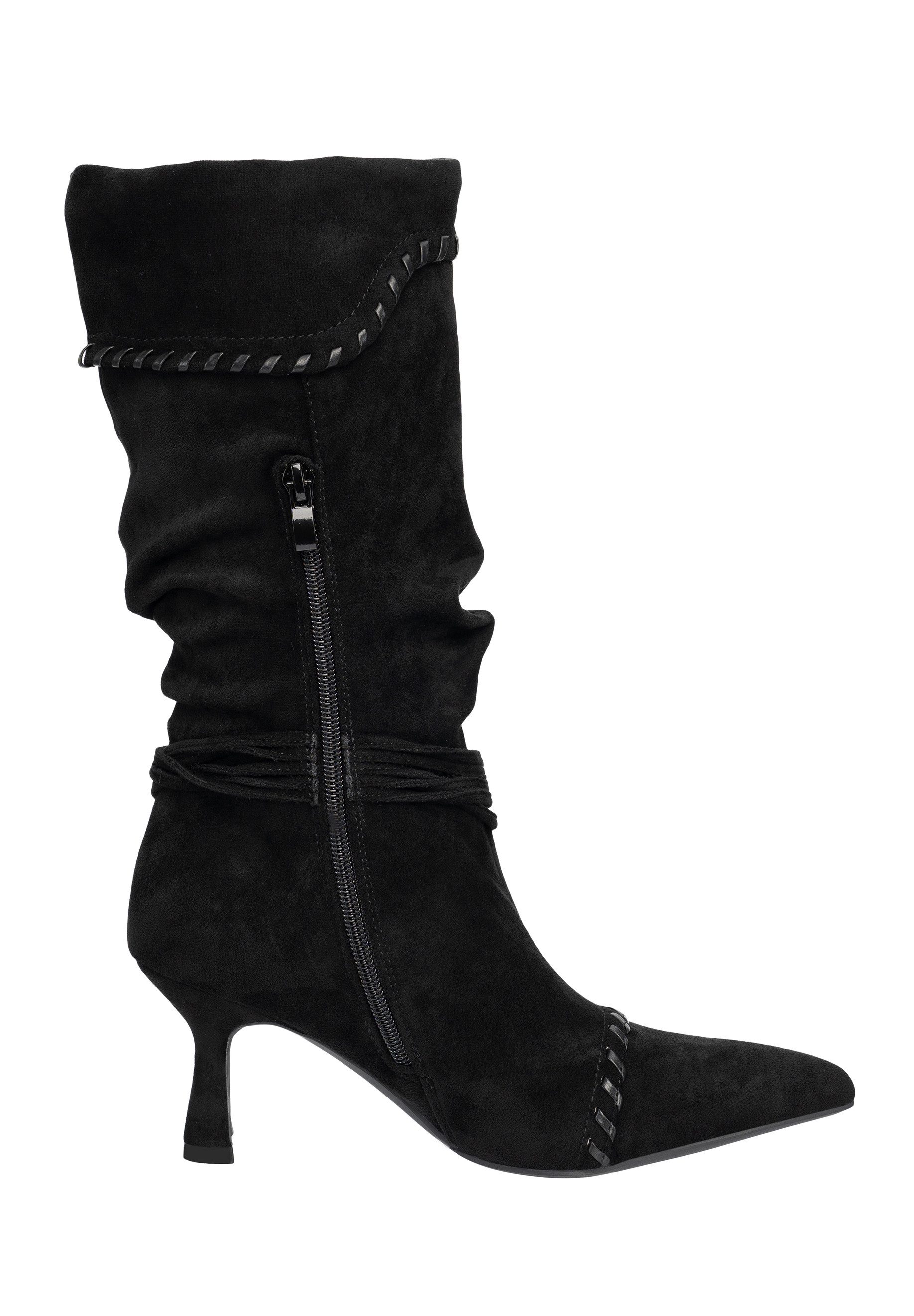 Salinyang Damen Stiefeletten in Wildlederoptik mit Raffungen und Absatz High-Heel-Stiefel
