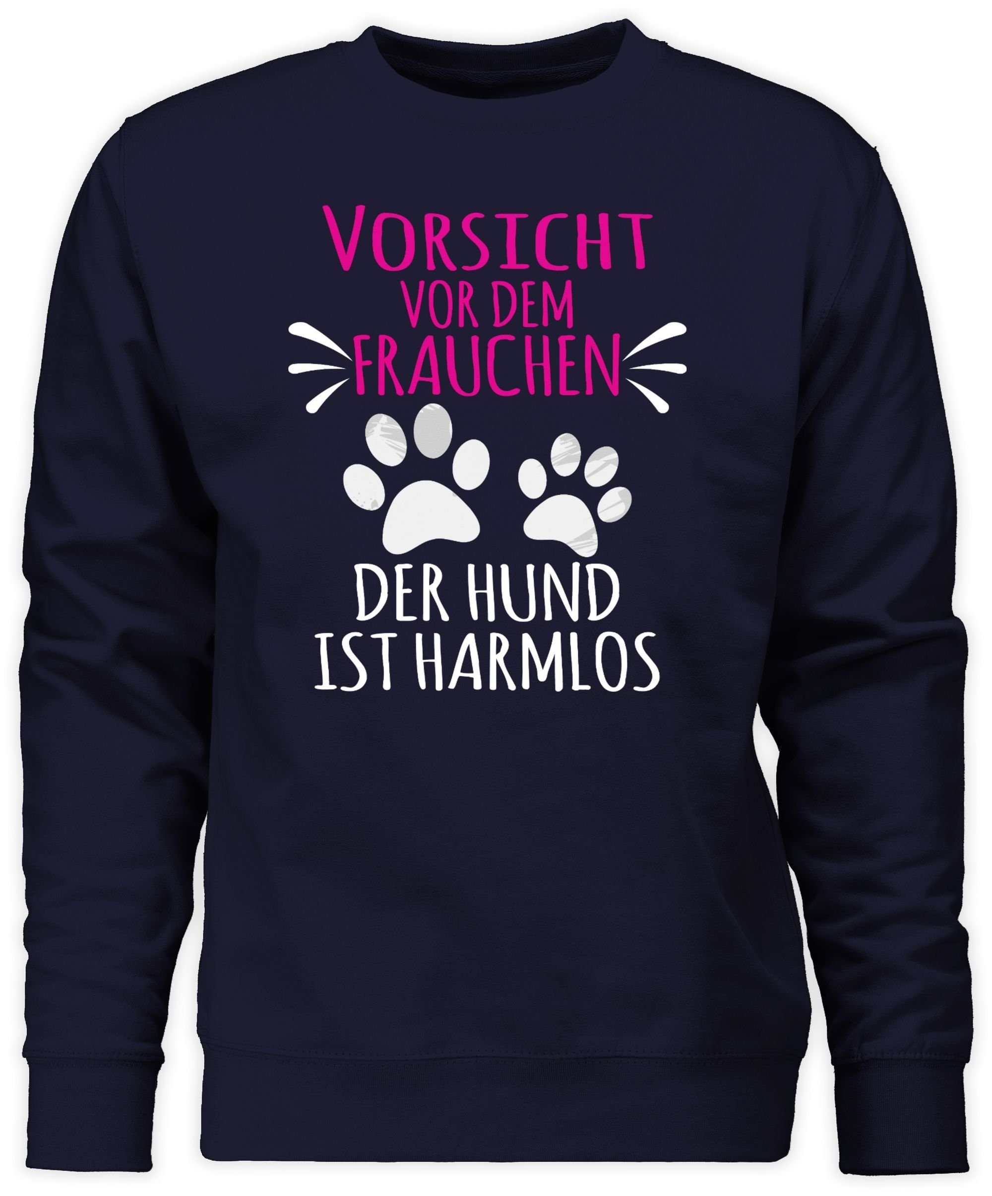 Frauchen (1-tlg) dem - für 1 vor Dunkelblau Vorsicht Geschenk weiß Pfotenabdrücke - Shirtracer Sweatshirt Hundebesitzer