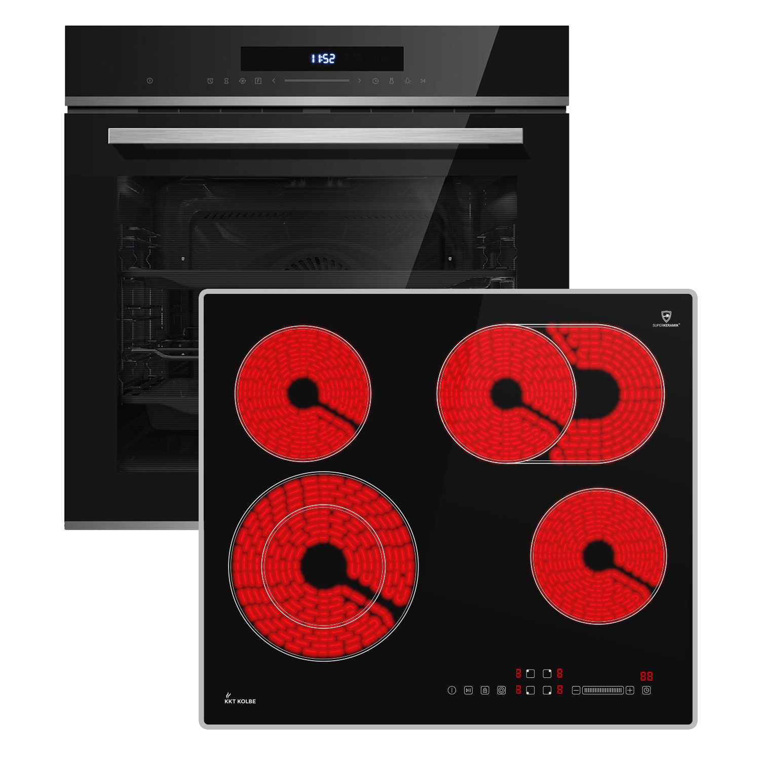 KKT KOLBE Backofen-Set Backofen und Kochfeld SET8019CH59AL, mit 2-fach Teleskopauszug, Pyrolyse-Selbstreinigung, Herdset / Pyrolyse / Heißluft / Kochmulde / Einbaubackofen