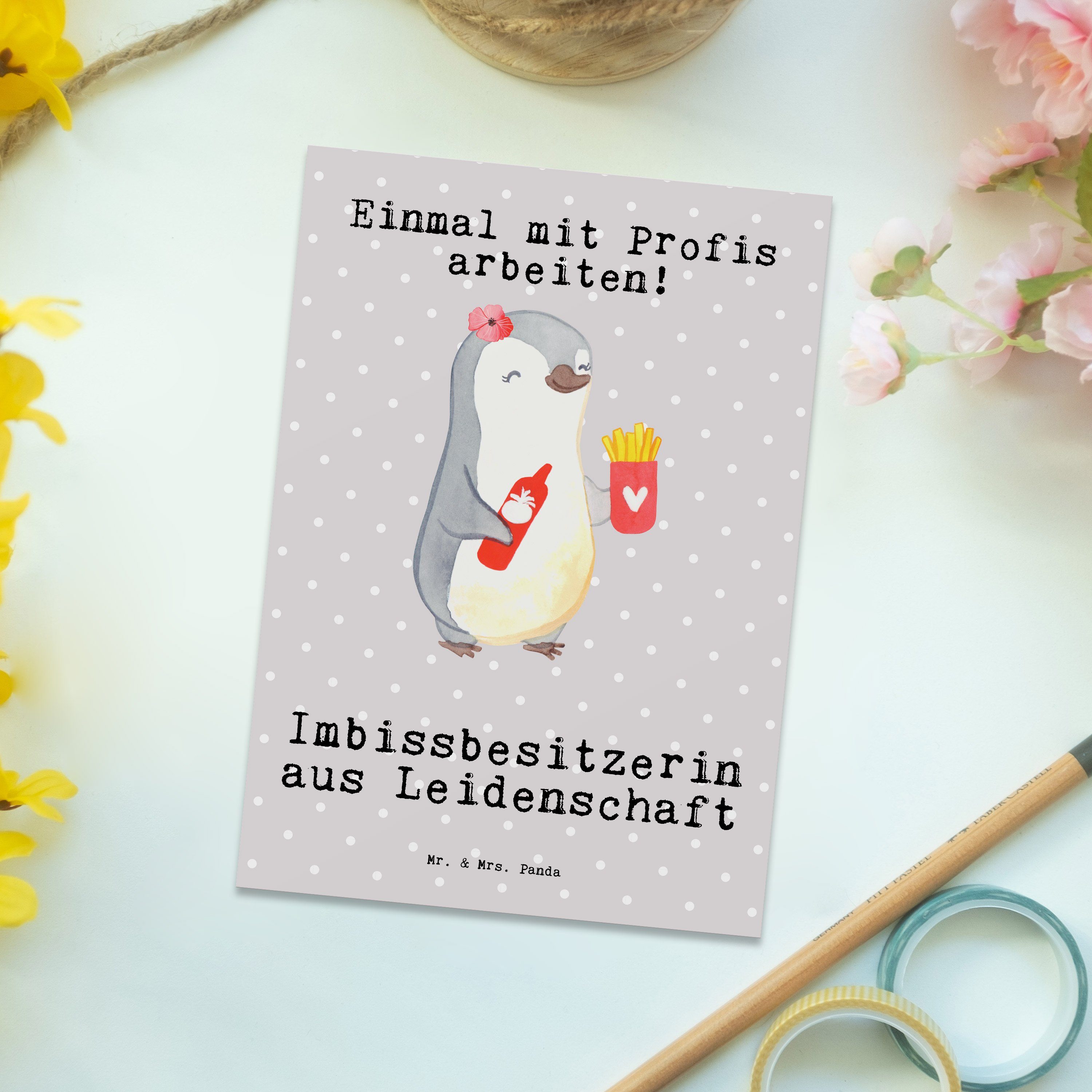 Pastell - Leidenschaft Postkarte Ansichts Geschenk, & Imbissbesitzerin Mrs. Grau Mr. Panda aus -