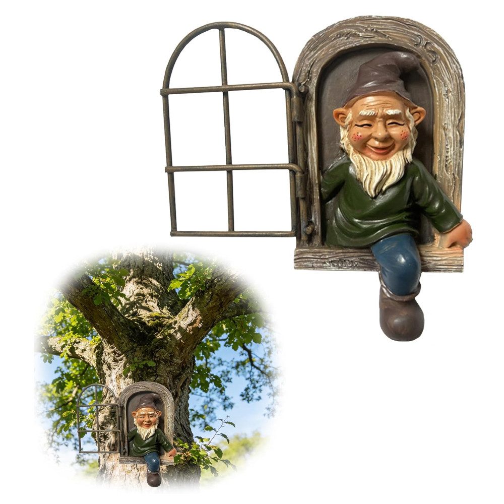 TUWENA Gartenfigur Gartenstatue Harz Zwerg Figur, Hängende Gartenzwerge Baum Dekoration