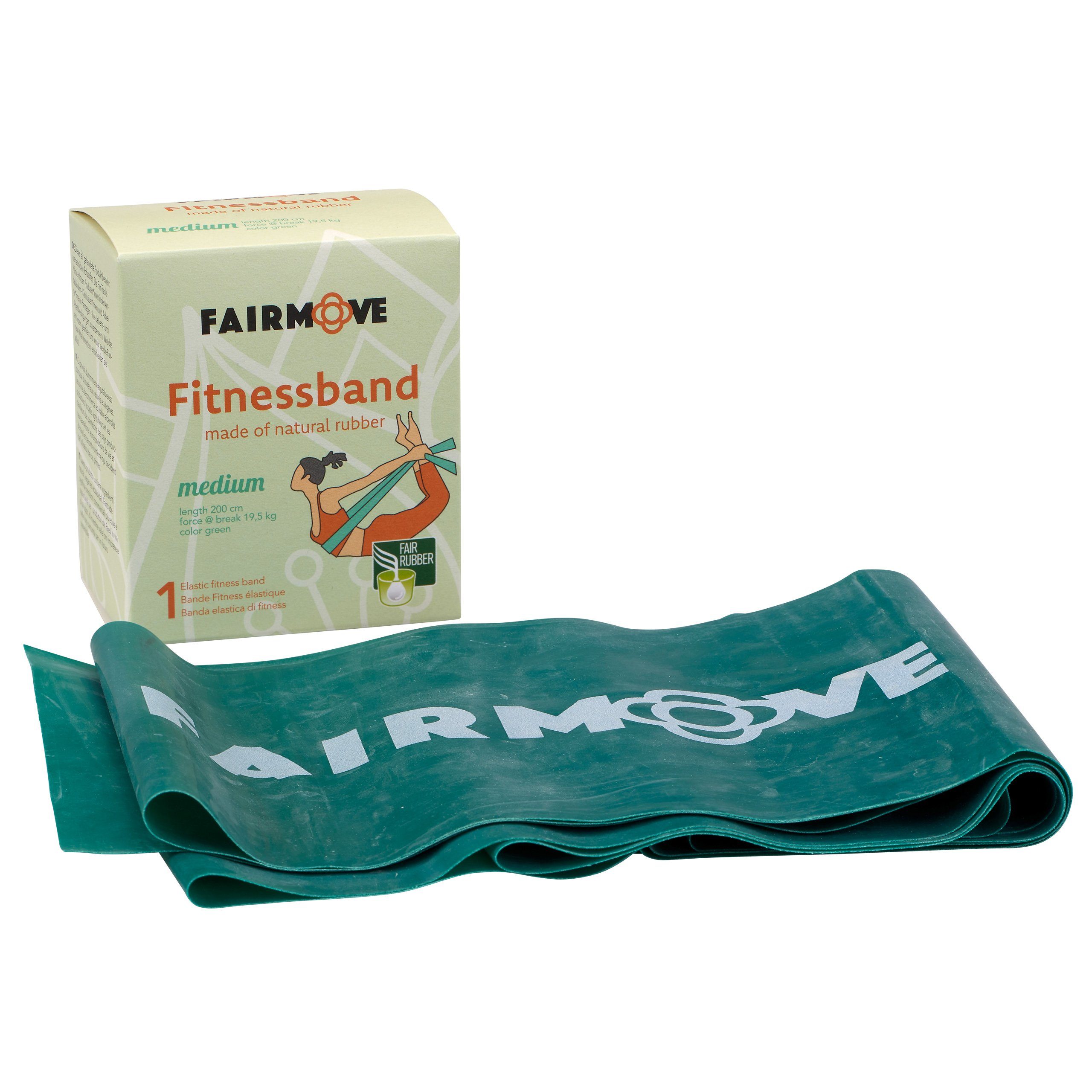 Fair Move Gymnastikbänder FAIR MOVE Fitnessband 200 cm lang für Pilates Gymnastik, Crossfit und Yoga, Langlebig aus fair gehandeltem FSC® 100 % zertifiziertem Naturkautschuk Grün/Medium | Fitnessbänder