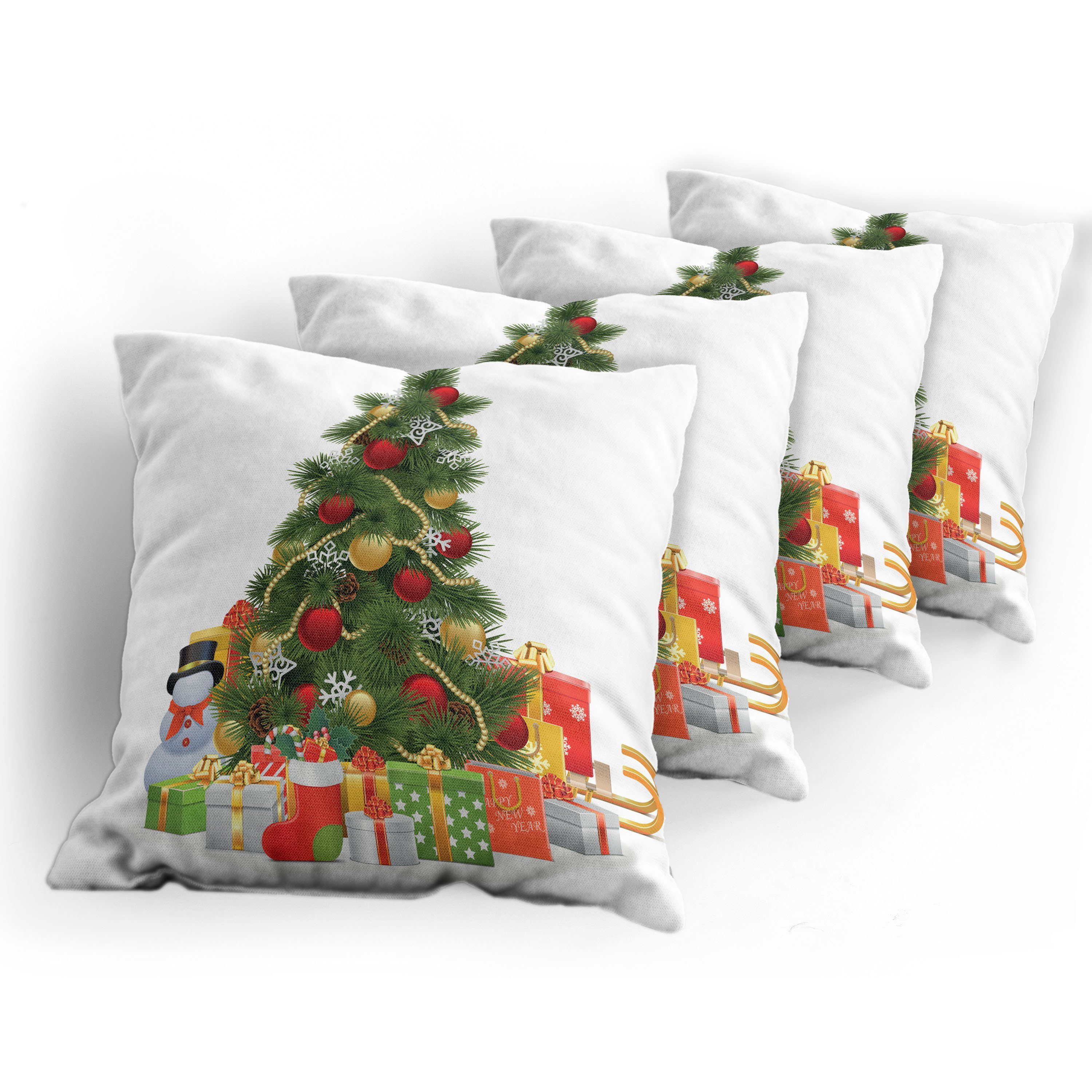 Doppelseitiger Digitaldruck, Weihnachten Stück), (4 Modern Kissenbezüge Abakuhaus Weihnachtsbaum-Stil Accent