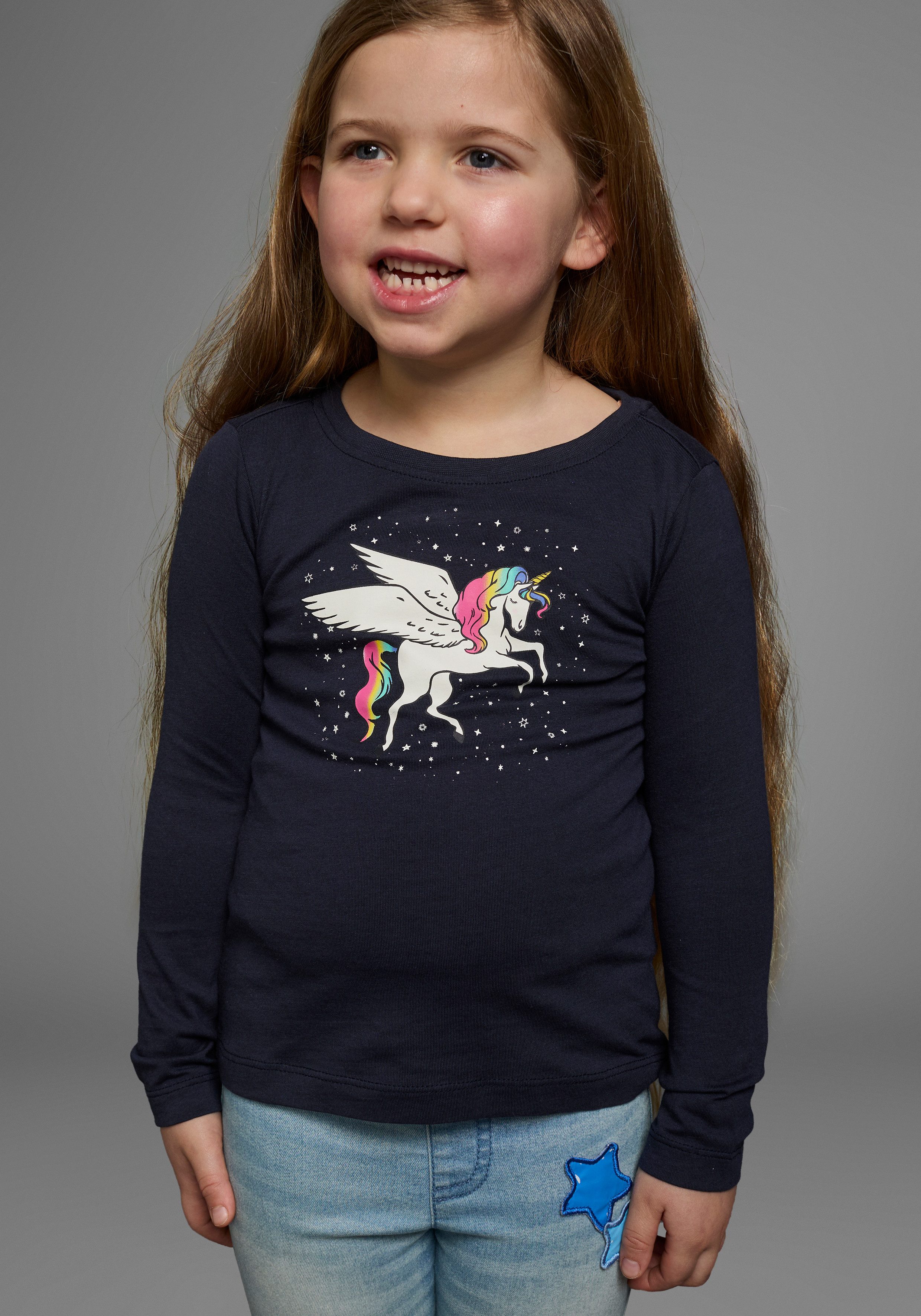 Langarmshirt mit süßem Einhorn Druck