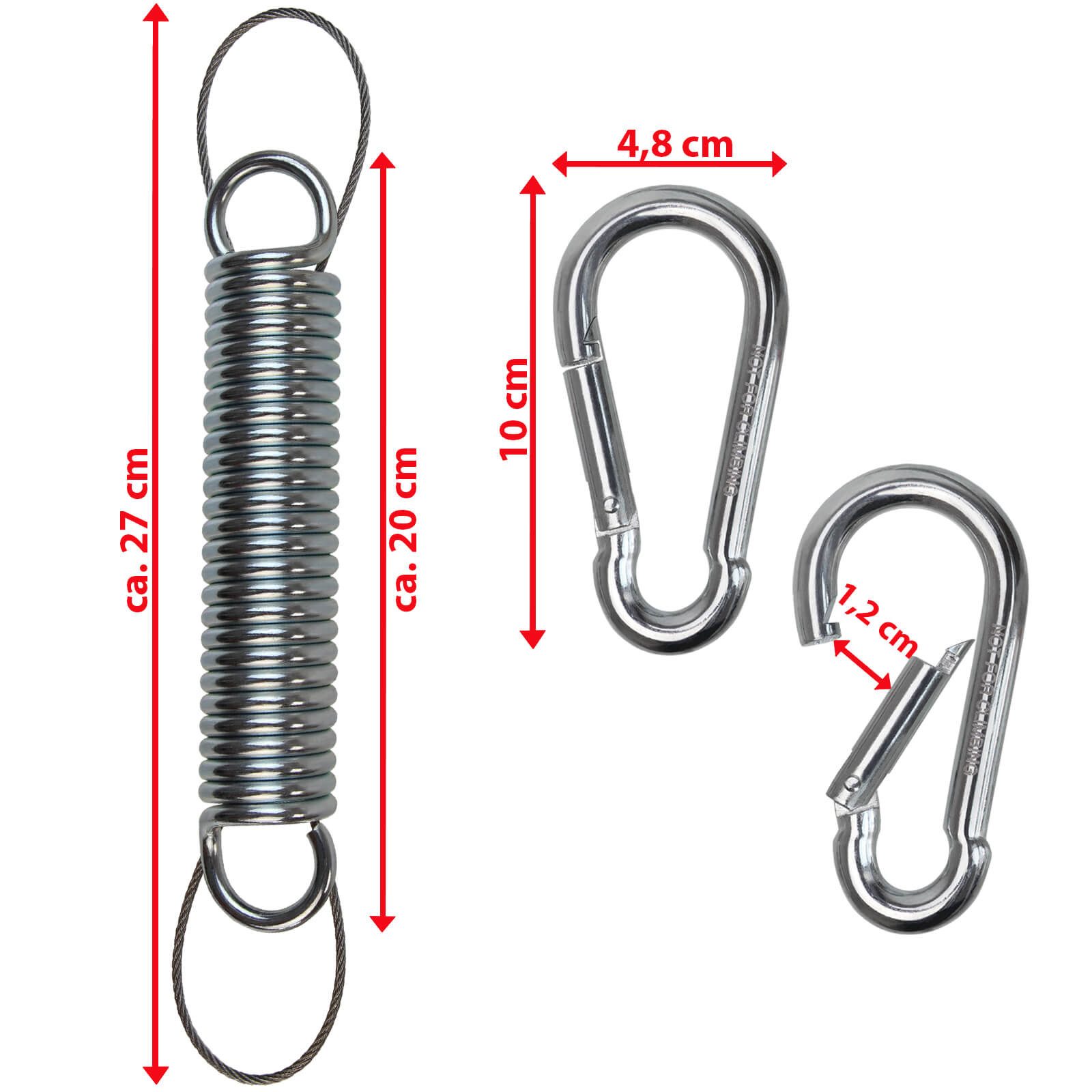 Montafox Zugfeder Stahlfeder für Hängesessel mit Sicherungsseil und zwei Karabinerhaken