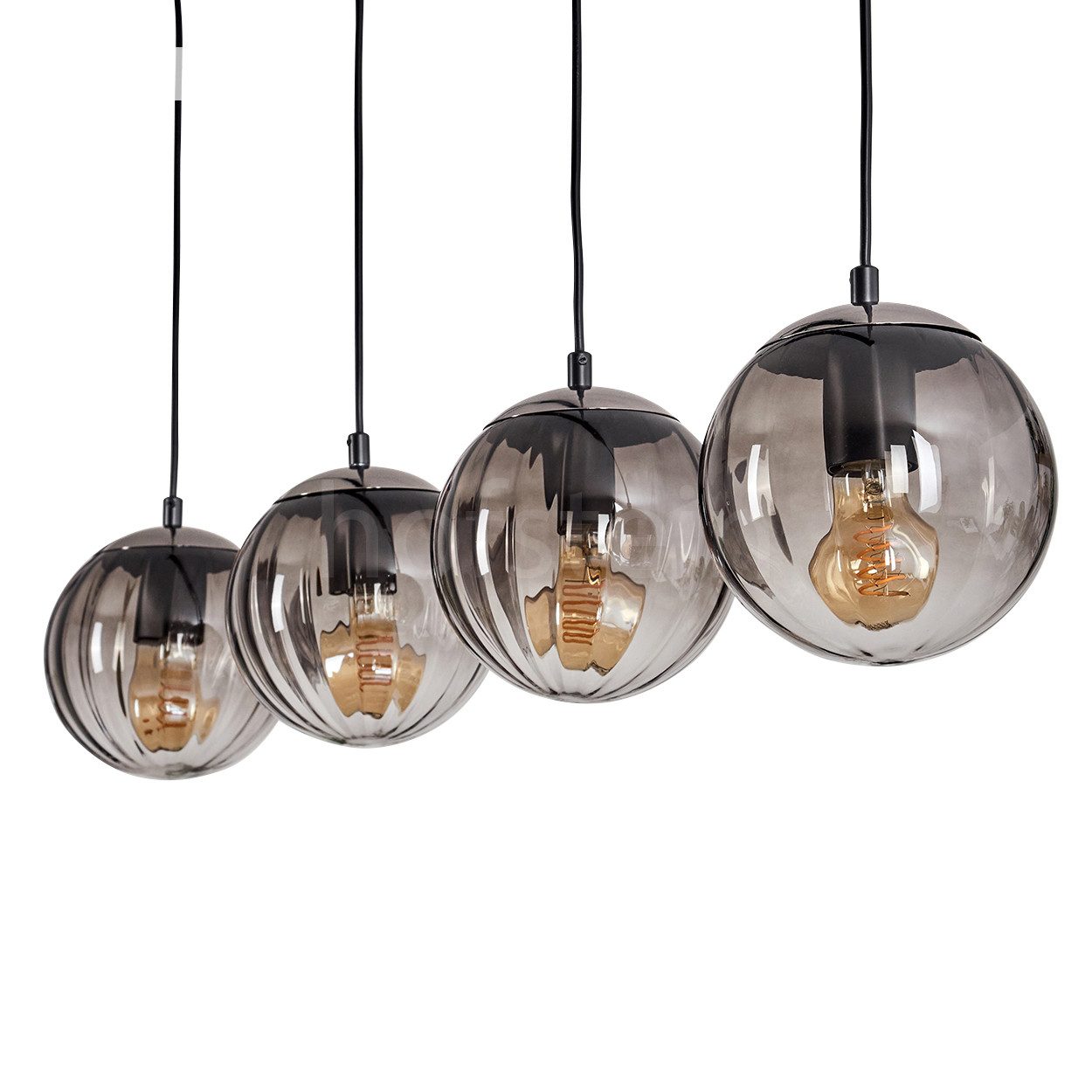 hofstein Hängeleuchte Hängelampe aus Metall/Riffelglas in Schwarz/Rauchfarb günstig online kaufen