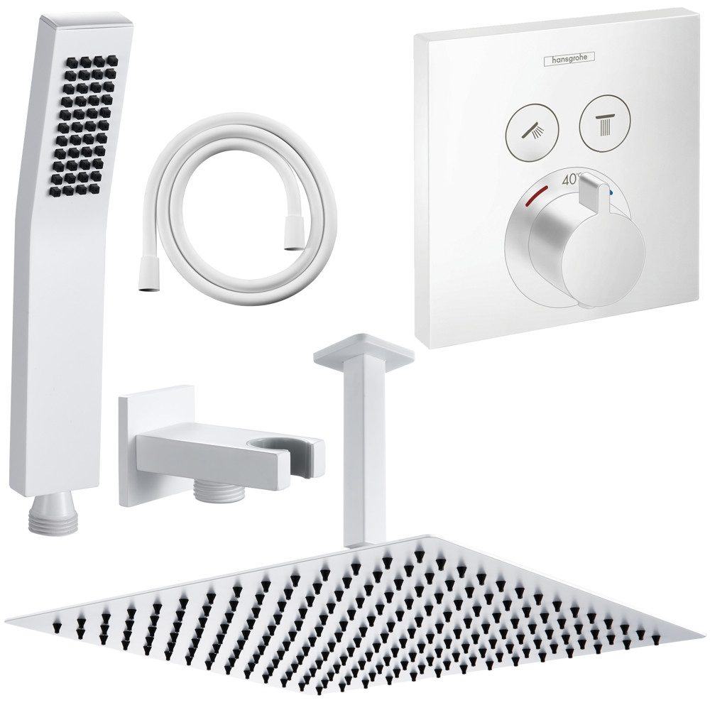 Duscharmatur ShowerSelect Unterputz, Thermostat, Weiß, Regendusche, Deckenanschluss