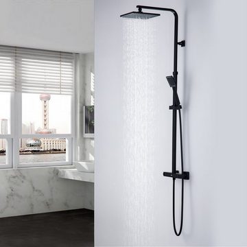 AuraLum pro Duschsäule Duschsystem mit Thermostat Duscharmatur Duschset mit Regendusche, mit Handbrause und höhenverstellbar Duschstange