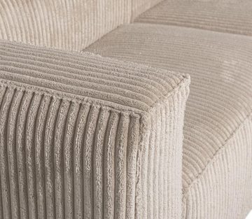 Maison ESTO Sofa Ecksofa Chaiselongue-Sofa CORD Stoff Ribcord beige travertin, wahlweise Lounchair rechts oder links