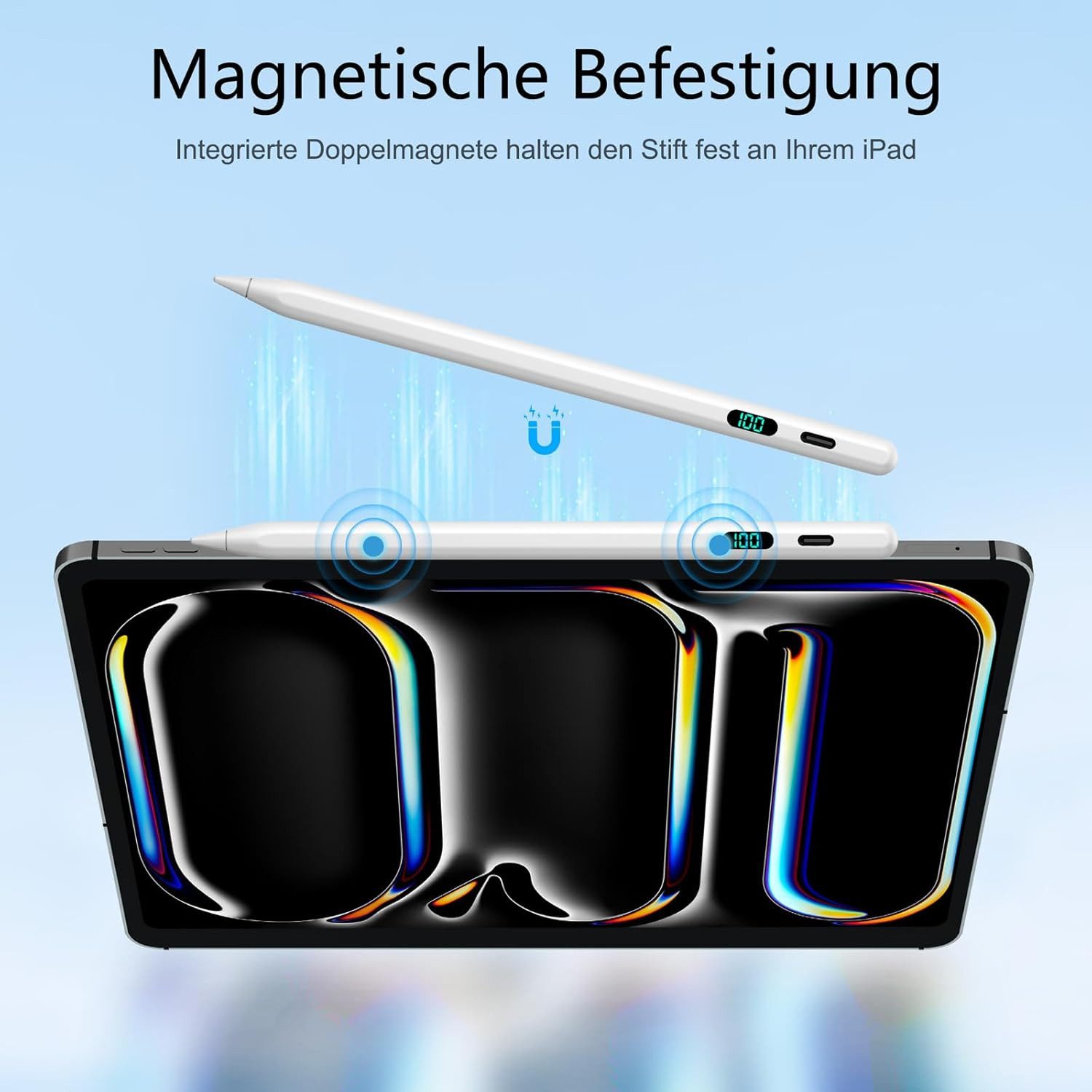 Fyrove Eingabestift Stylus Stift für iPad 2018-2026 mit USB-C Schnellladen (mit 4x iPad Stift Spitzen + Silikon Halterung) mit Neigungserkennung & Palm-Ablehnun – Bild 5 von 5