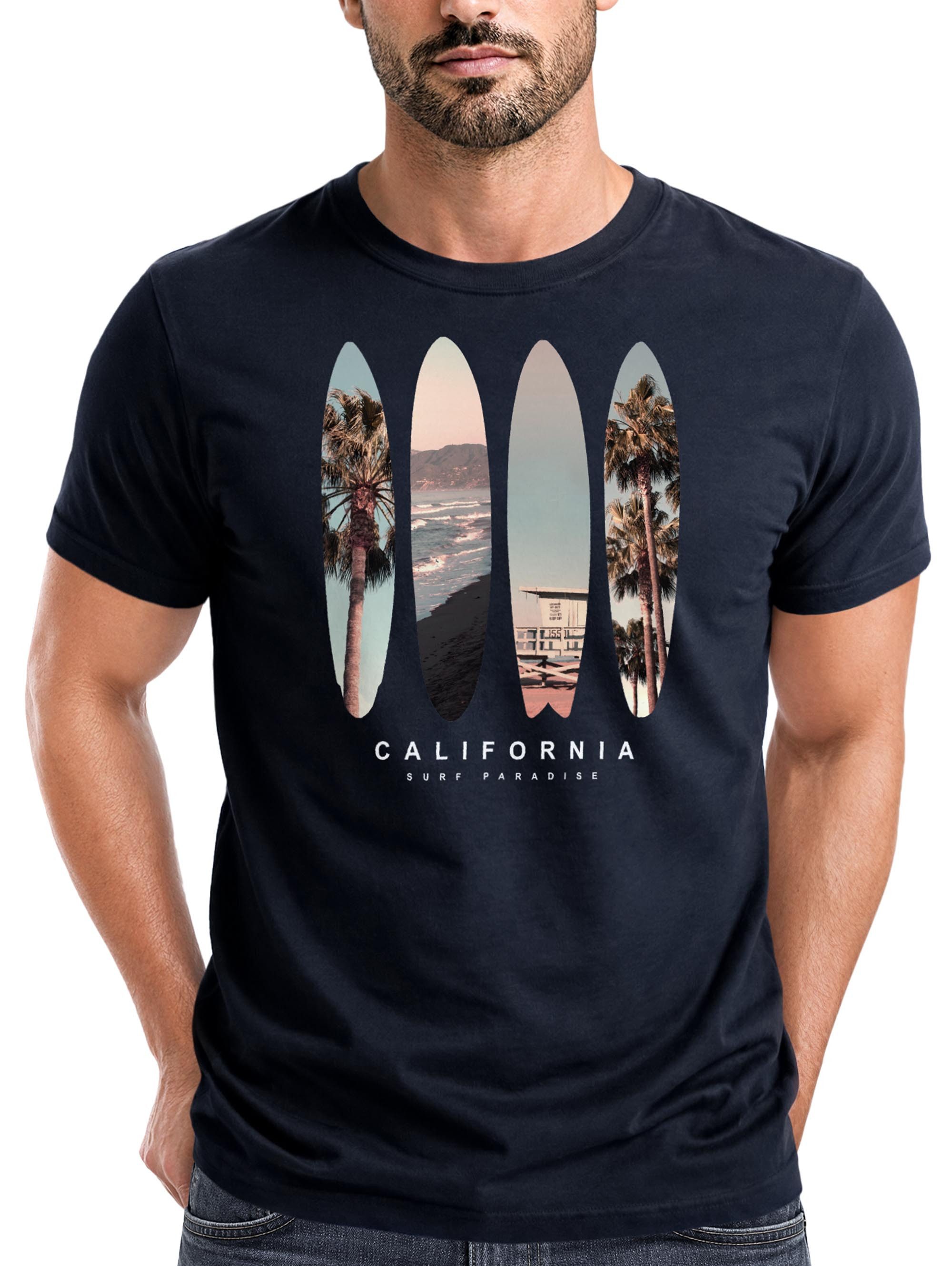 Print-Shirt Herren T-Shirt California Surf Paradise Surfboards Grafik Foto Print