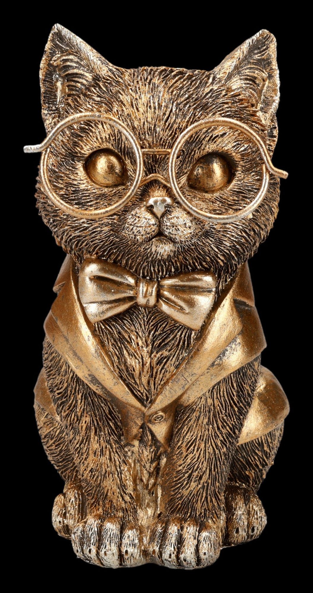 Figuren Shop GmbH Tierfigur Katzen Statue Gentleman – Handbemalte Dekofigur Kater mit Brille 16 cm