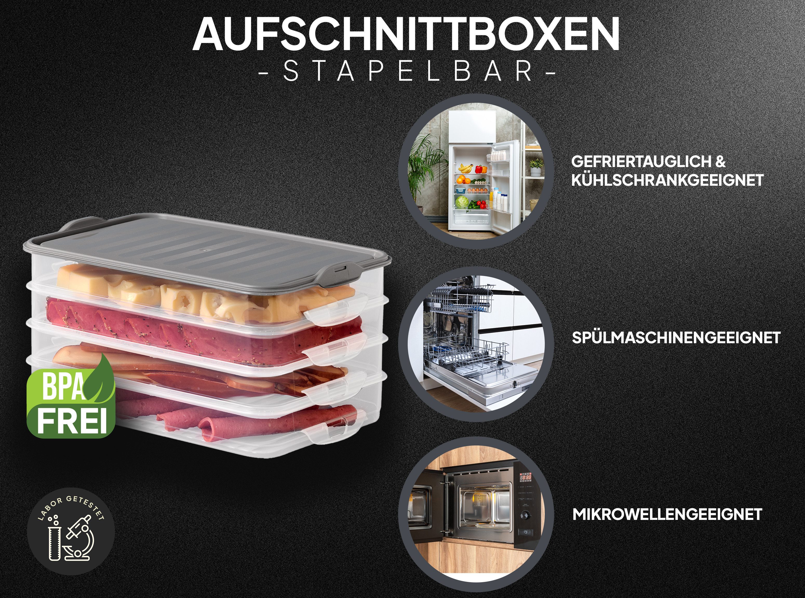 uandu home Frischhaltedose Aufschnittboxen für Kühlschrank, Wurst Aufbewahrung Kühlschrank, (Aufschnittbox Stapelbar, Kühlschrank Organizer, BPA Frei Kunststoff, Frischhaltedosen mit Deckel, Aufschnittdosen), BPA Frei, Dishwasher Safe, Reusable