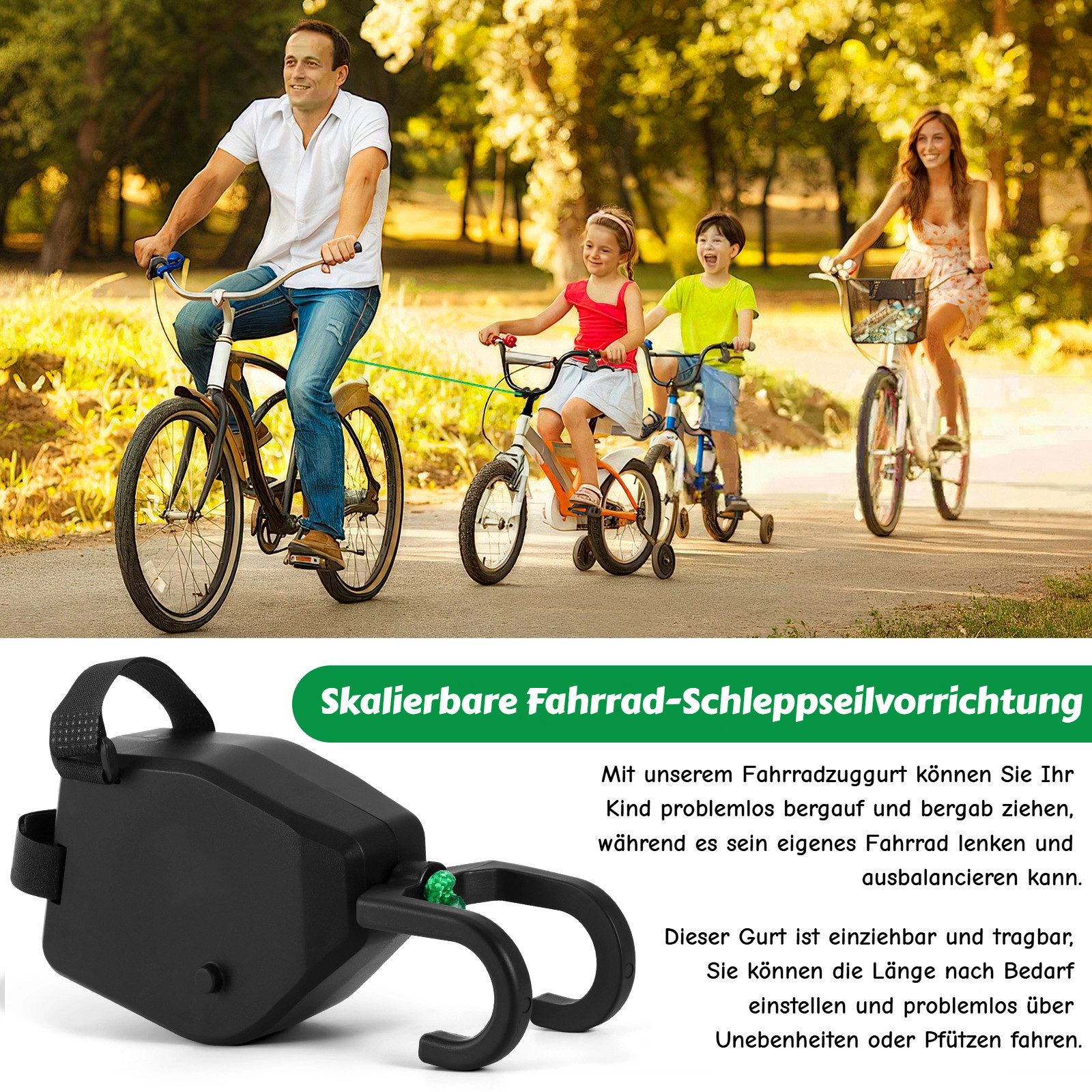 BlingBin Abschleppseil Fahrrad Abschleppseil Kinder, Elastisches 2.5M Fahrrad Traktionsseil (1er Set, 1-tlg., 7,3*20,6*10cm, 0-2,5m), Universell Fahrrad Seil Einziehbar, Tragfähigkeit 500 lb, für MTB