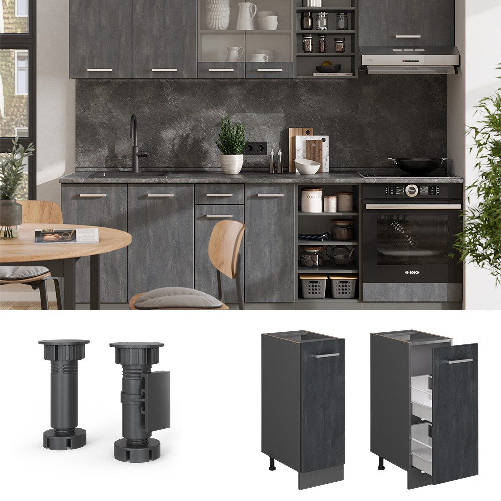 Vicco Apothekerschrank R-Line, Schwarz Beton/Anthrazit, 30 cm ohne Arbeitsplatte (1-St)
