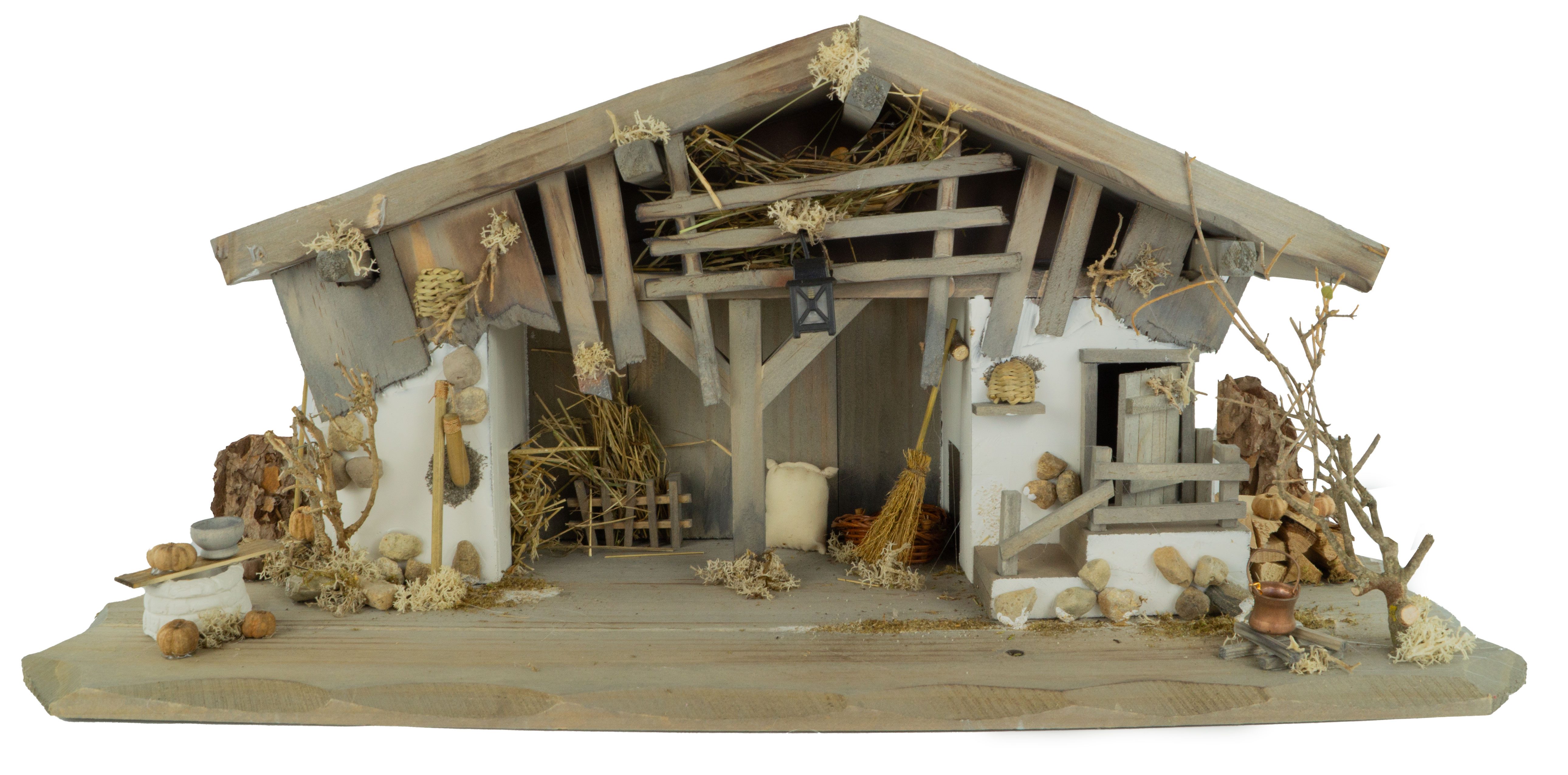 Krippenursel Krippe Weihnachtskrippe Breitenbrunn inkl. 11-tlg. Figurensatz K 604 (12-tlg), Handbemalte Figuren