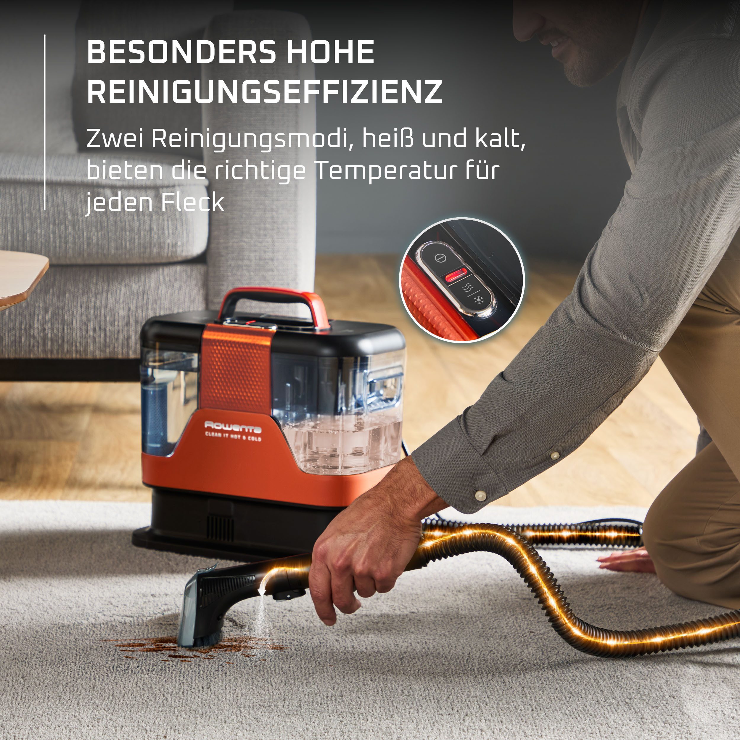 Rowenta Teppichreinigungsgerät Fleckenentferner IN7011 Clean It Hot & Cold, 1150 W, beutellos, PowerHeat 60 °C, 2,3 l/1,5 l Tanks, Auto‑Clean, rotierende ActivBrush