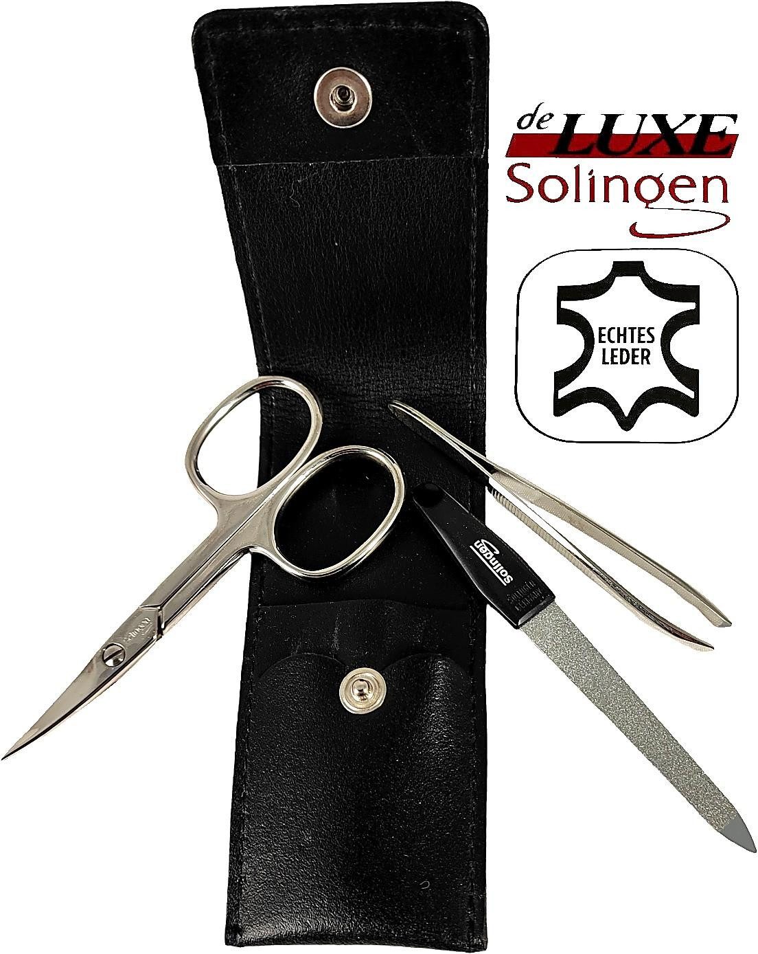 EloModa Maniküre-Kosmetik-Etui 3-teiliges Solingen Maniküre Set mit Leder Etui, Nagelschere, Feile, 3 tlg., Made in Germany