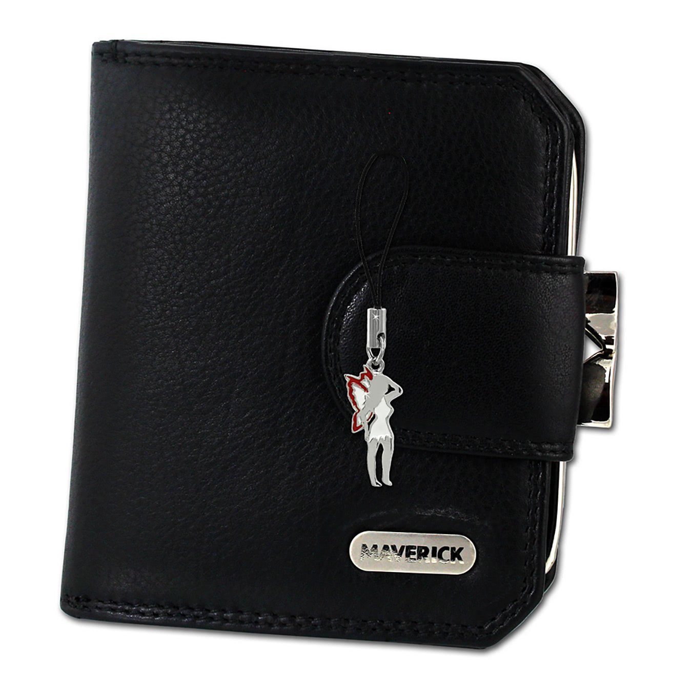 DrachenLeder Geldbörse Maverick Damen Portemonnaie Geldbörse (Portemonnaie, Portemonnaie), Damen Echtleder Geldbörse Größe ca. 10cm, schwarz