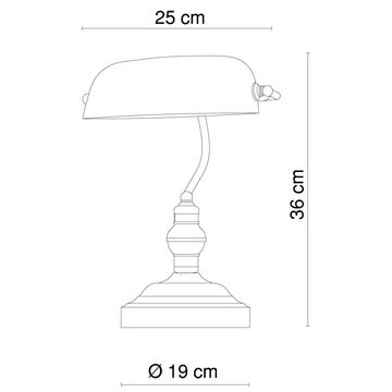 etc-shop LED Tischleuchte, Leuchtmittel nicht inklusive, Bankerlampe Schirm weiß Schreibtischlampe Messing Antik Retro