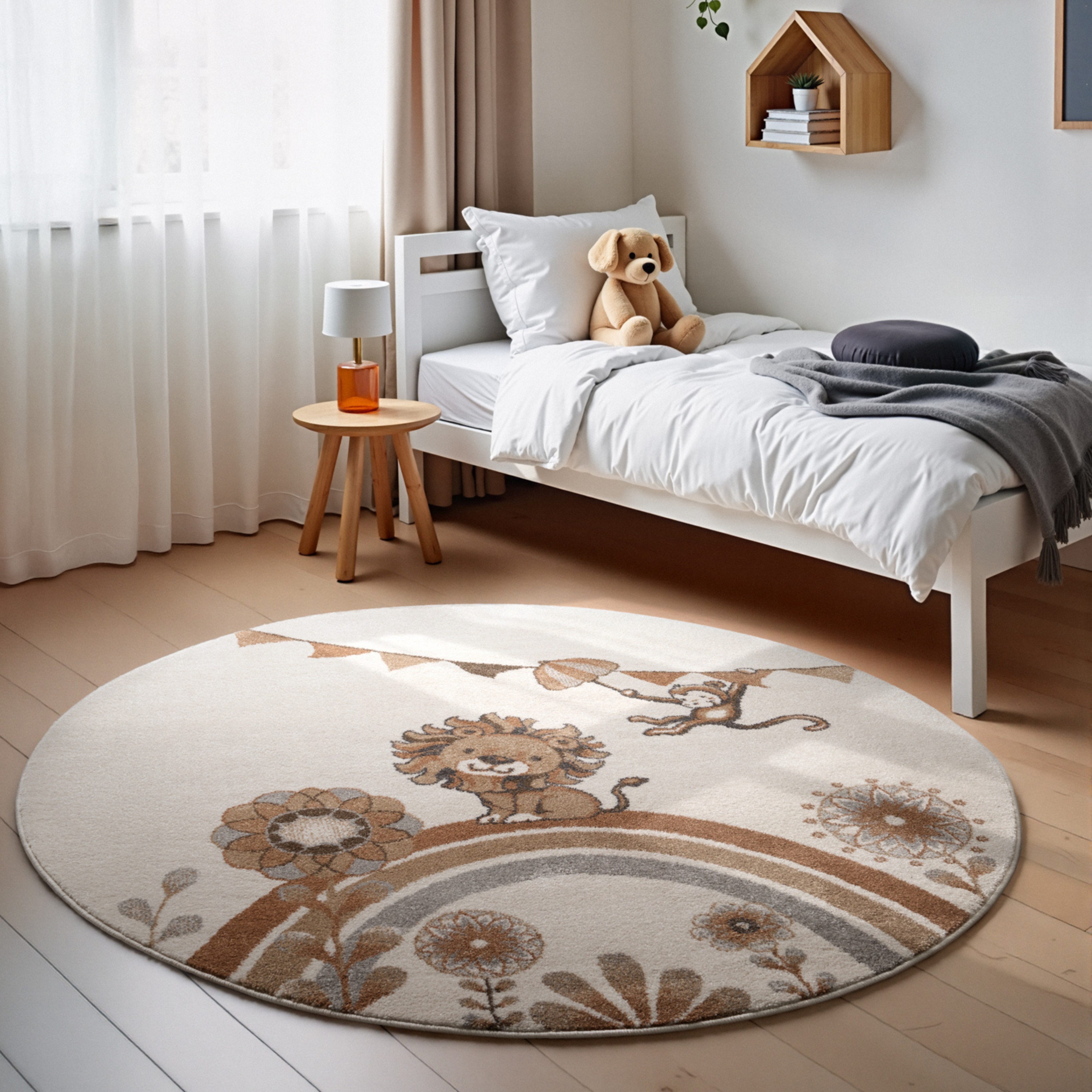 Villeroy & Boch Kinderteppich Roar like a Lion Teppich, rund, Höhe: 9 mm, Spielteppich weich, Kinderzimmer, Boho Kids Spielunterlage, Tieremotiv