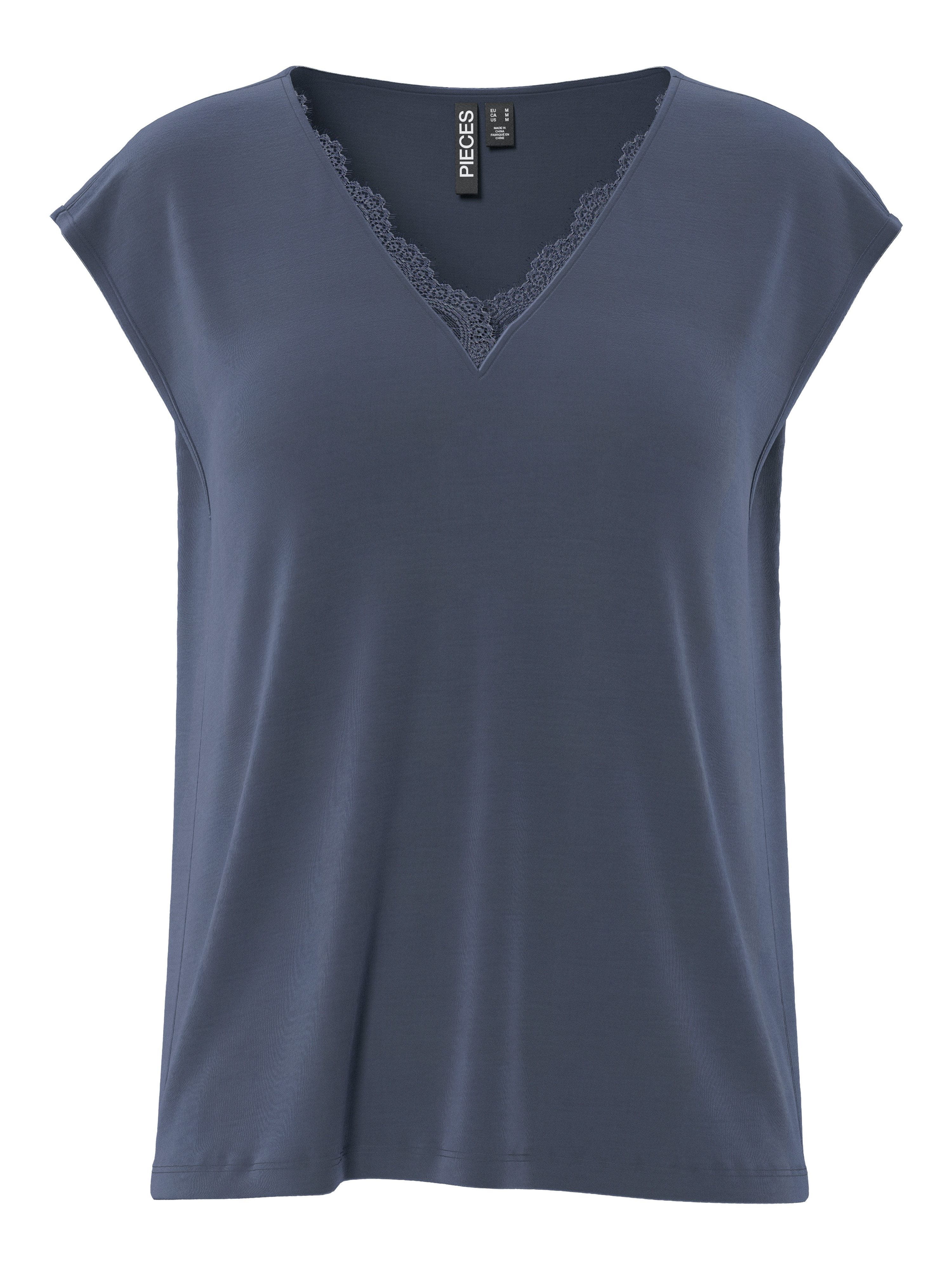 pieces Kurzarmshirt PCKAMALA LACE V-NECK TEE günstig online kaufen