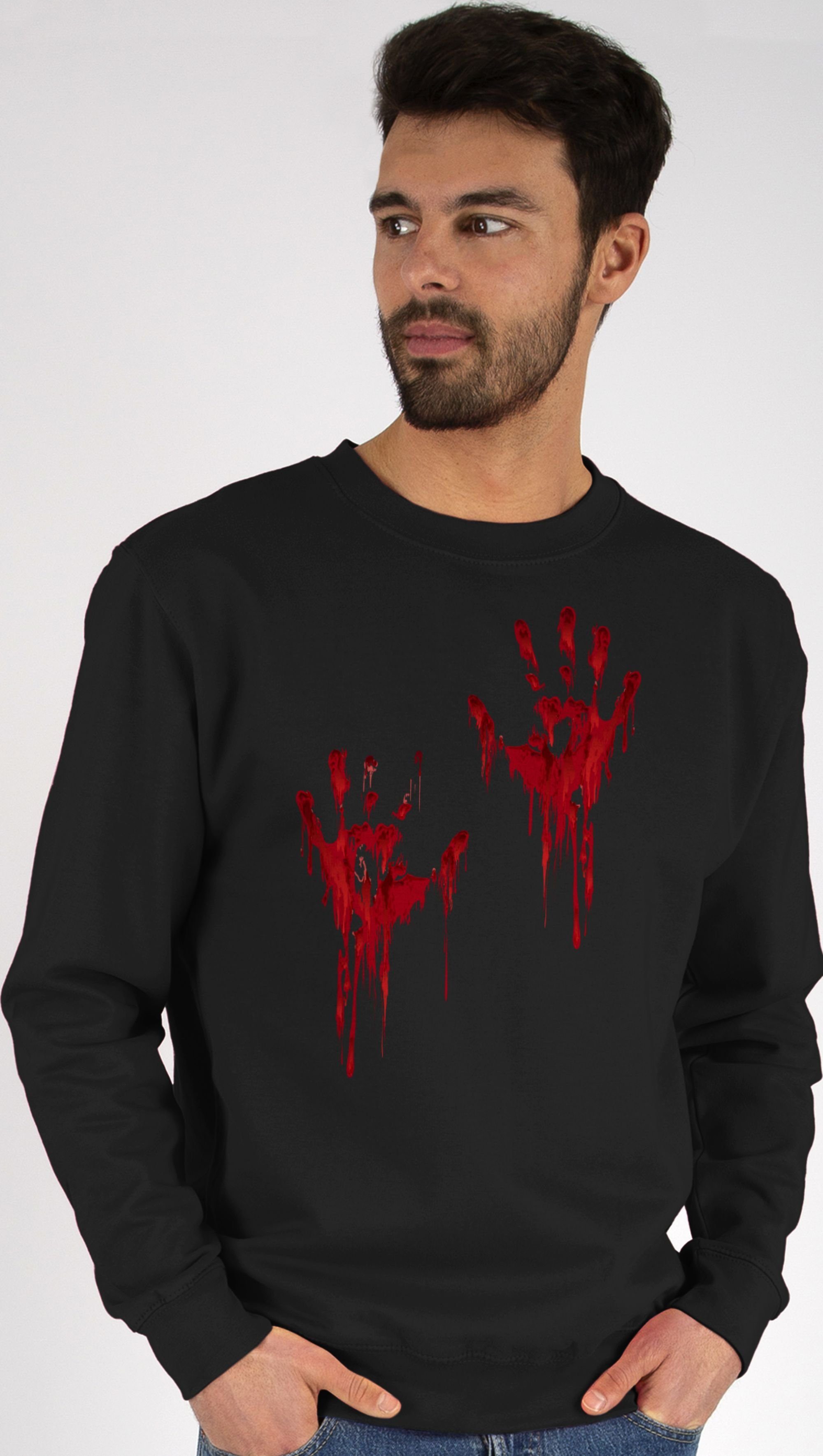Shirtracer Sweatshirt Blutige Hände Blut Handabdruck Blutverschmiert Blutiges Blutspritzer H (1-tlg) Halloween Kostüme Damen 1 Schwarz