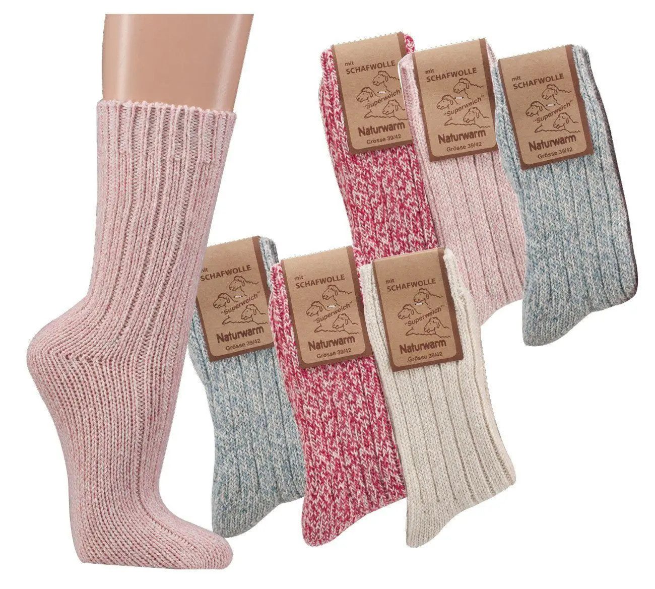 Socks 4 Fun Freizeitsocken Norwegersocken Schafwolle 3 Paar bunt (3-er Bündel, 3-Paar, 3 Paar) wie selbstgestrickt