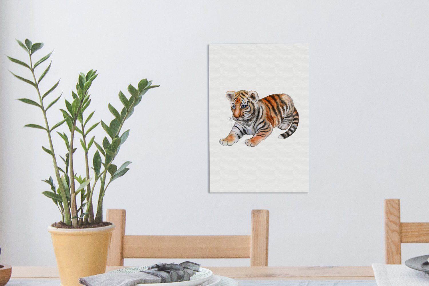 OneMillionCanvasses® Leinwandbild Tiger fertig Leinwandbild St), bespannt Gemälde, Klein (1 Weiß, 20x30 - cm inkl. Zackenaufhänger, 