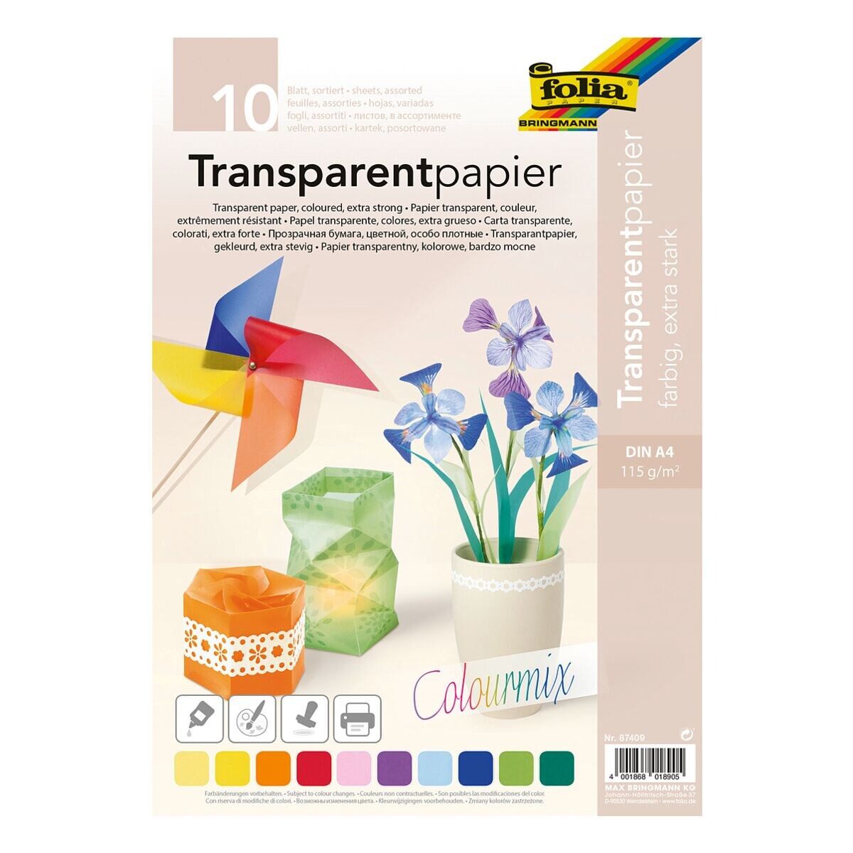Folia Transparentpapier, durchgefärbt und extra stark, DIN A4