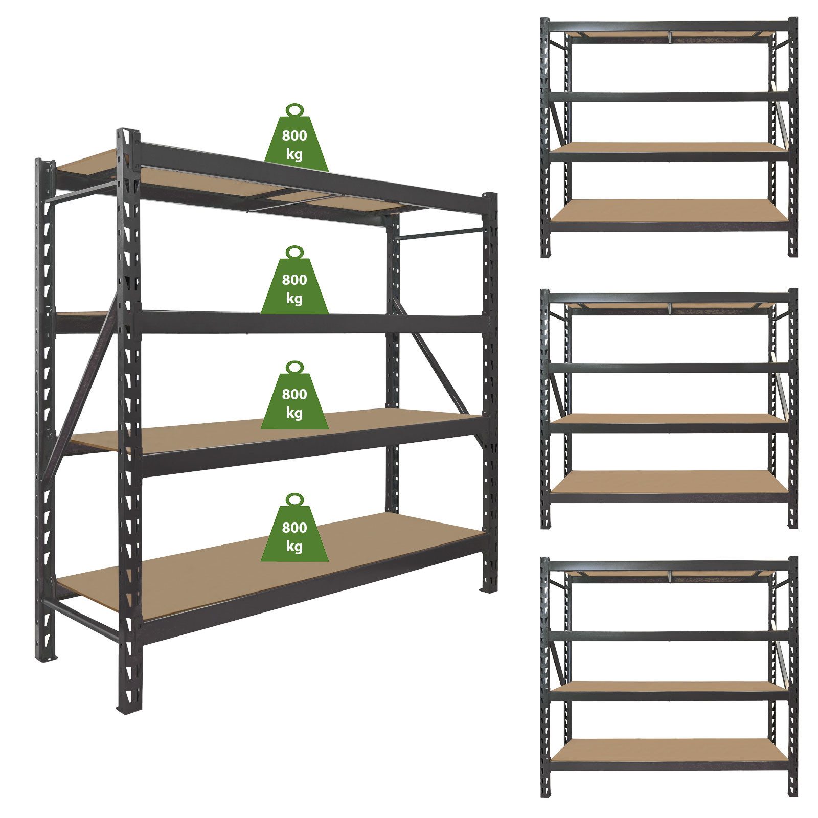 TRUTZHOLM Steckregal Schwerlastregal Emil 180x190x60 cm aus Stahl Stecksystem 4 Fachböden, Komplett-Set, 3200kg Traglast