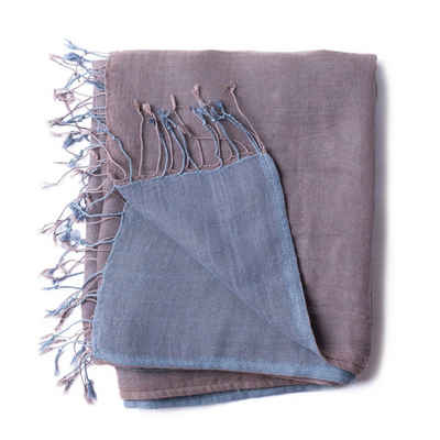 PANASIAM Halstuch elegantes Schultertuch zweifarbig auch als Schal oder Stola tragbar, in schönen farbigen Designs mit kleinen Fransen aus Baumwolle
