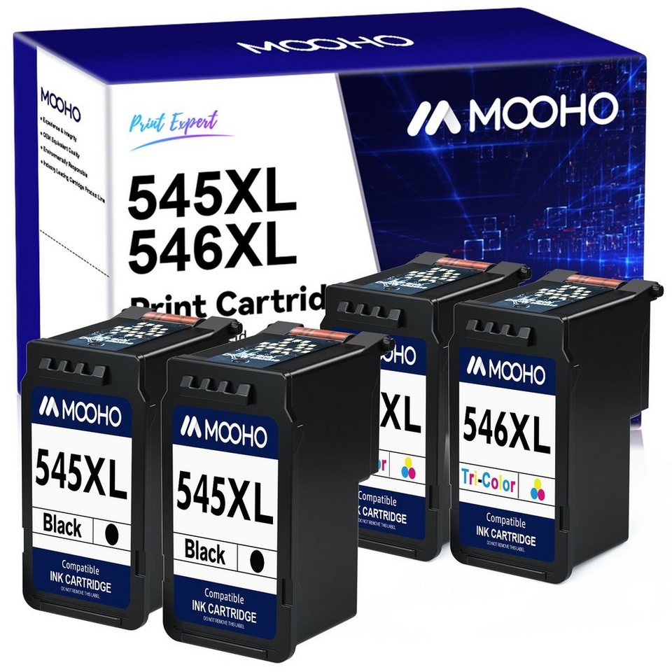 MOOHO 4er-set ersetzt (PIXMA MX495 545XL für Dreifarbig CANON Multipack TS3150 TS3450 CL-546XL TS3151 Tintenpatrone Farbe) TS3351, TR4550 TS3350 545