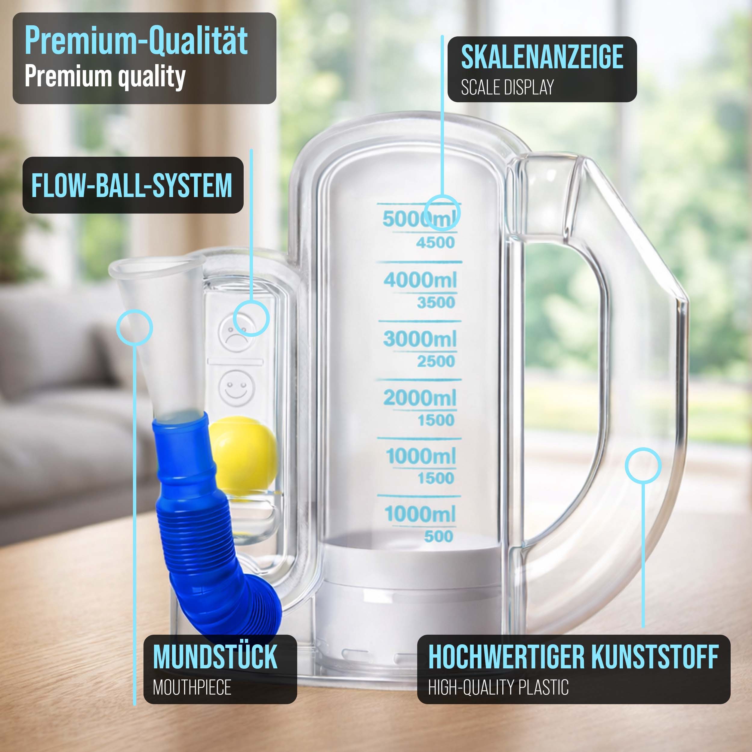 pulox Inhalator BE-5000 - Atemtrainer mit kugelförmigen Flow-Indikator