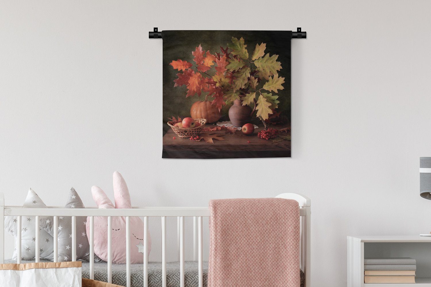 Blätter Kürbis MuchoWow - Kleid, - - Kirsche Herbst, Wandbehang, Wanddeko für Kinderzimmer - - Wohnzimmer, Schlafzimmer, Stilleben Wanddekoobjekt Apfel