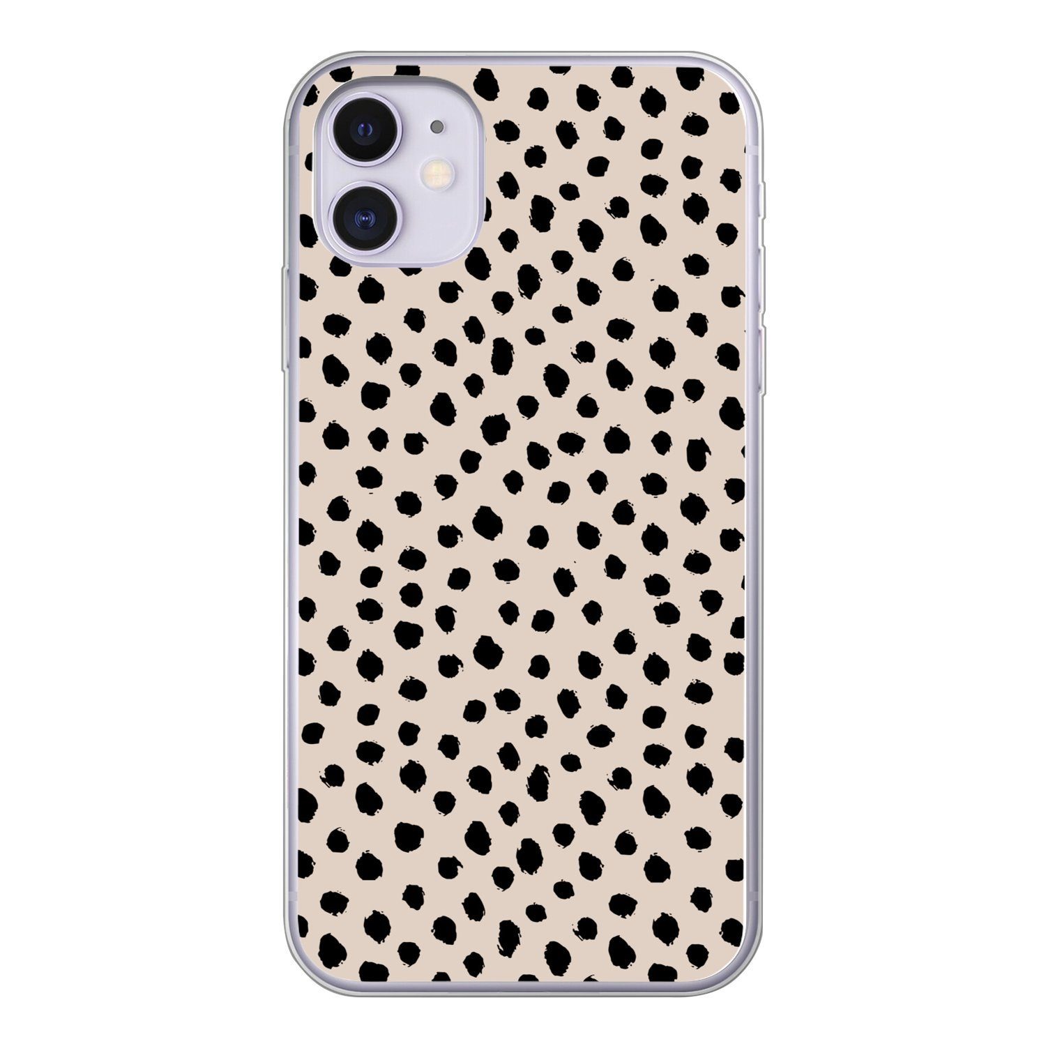 MuchoWow Handyhülle für Apple iPhone 11 Polka dots - Schwarz - Beige, Smartphone-Bumper, Print, Handy Schutzhülle Dünn