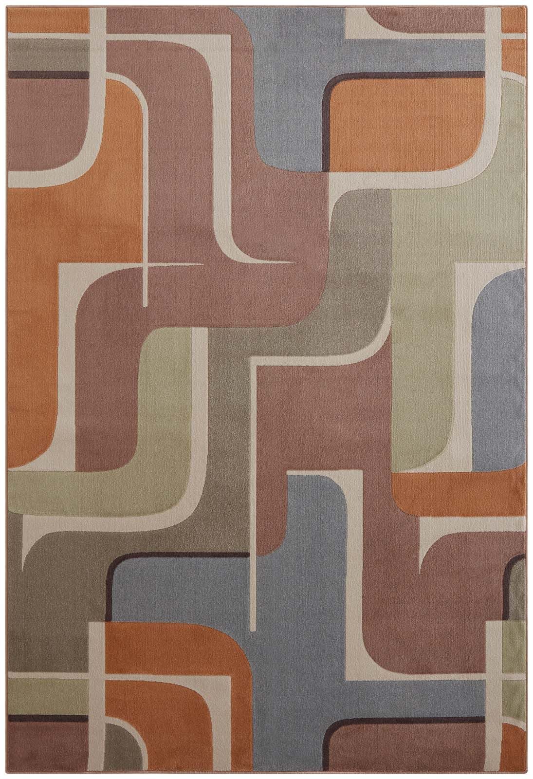 TaraCarpet Teppich Tara Carpet Teppich Mesina Pop, rechteckig, Höhe: 7 mm, Retro Teppich in braun blau orange grün creme Pop Art 160x230