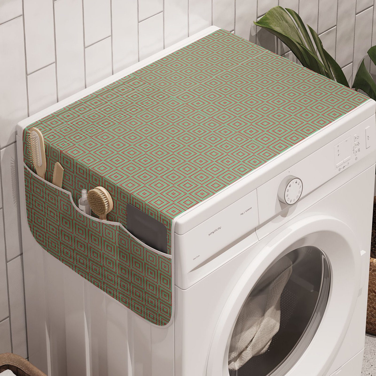 Abakuhaus Badorganizer Anti-Rutsch-Stoffabdeckung für Waschmaschine und Trockner, Geometrisch Squares Mosaic